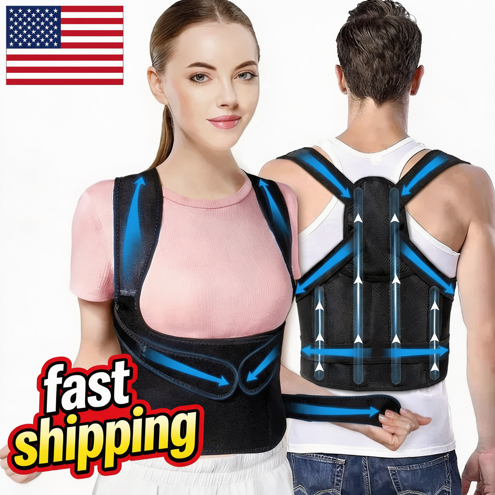 Back Brace Posture Corrector Adjustable Full Back Support Shoulder Straightener