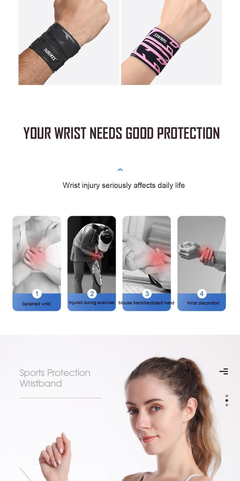 Aolikes 1pcs Wrist Brace,ultra-thin Compression Wrist Straps Wrist Support for W