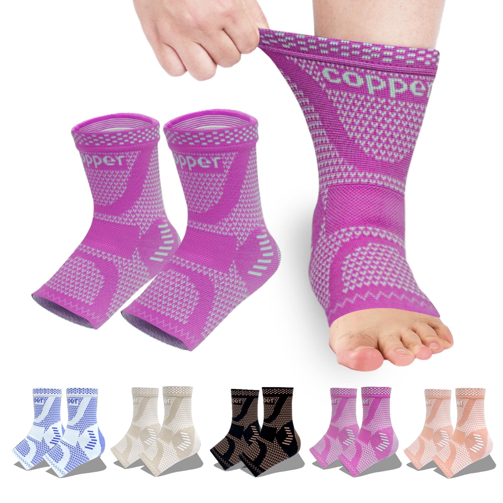 LISEPWU Copper Ankle Brace for Men & Women, Ankle Compression Sleeve 1 Pair