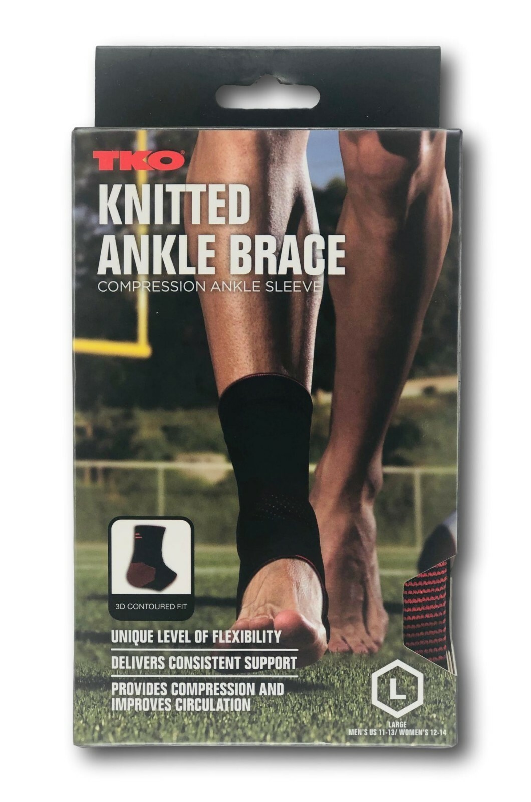 TKO Knitted Ankle Brace 3D Contoured Fit Size Large Men (11-13) Women (12-14)