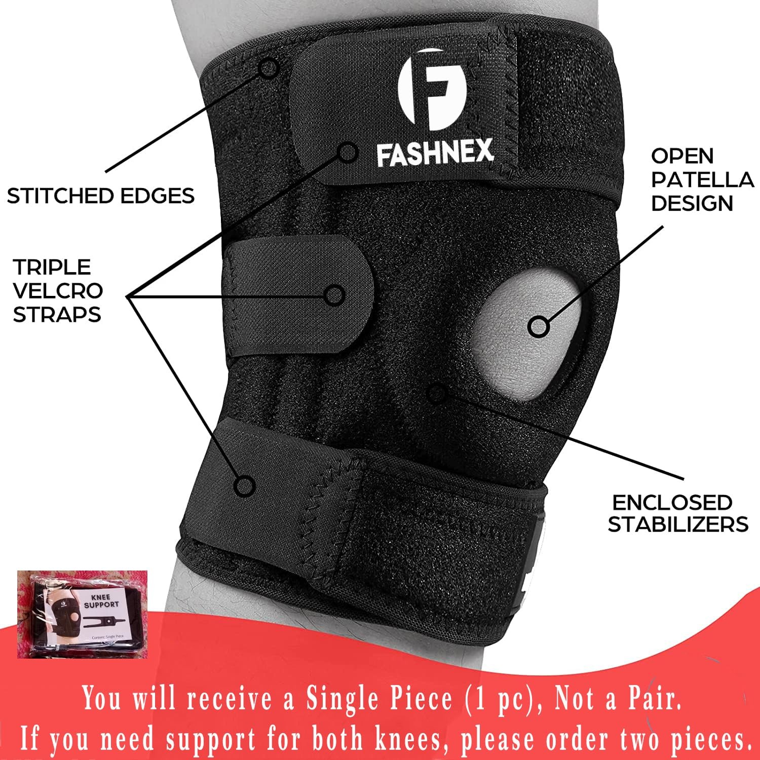 FASHNEX Open Patella Knee Support Brace for Arthritis & Pain Relief – Black