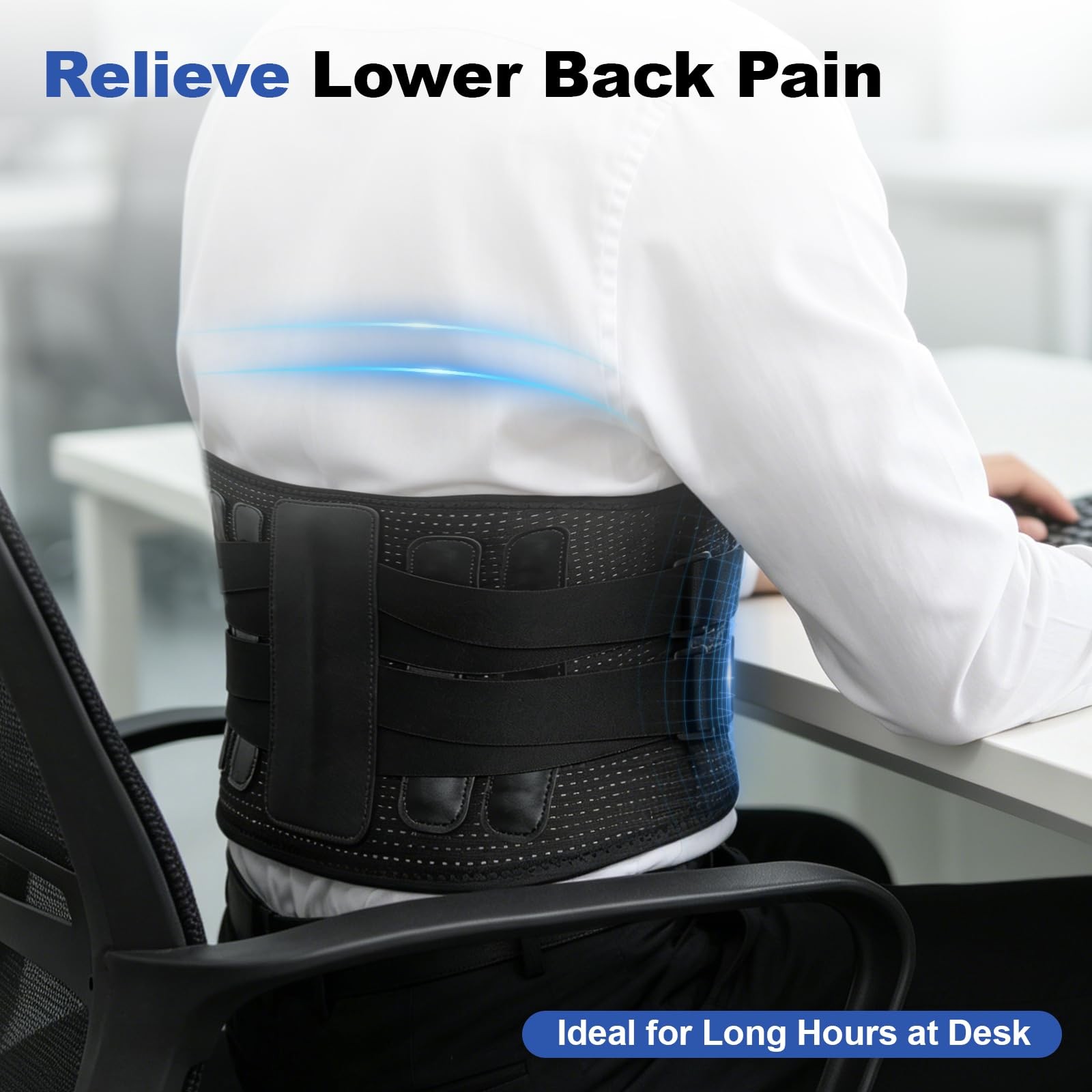 OALKRUY Back Brace, Adjustable Lumbar Support Belt for Men and Large, Black