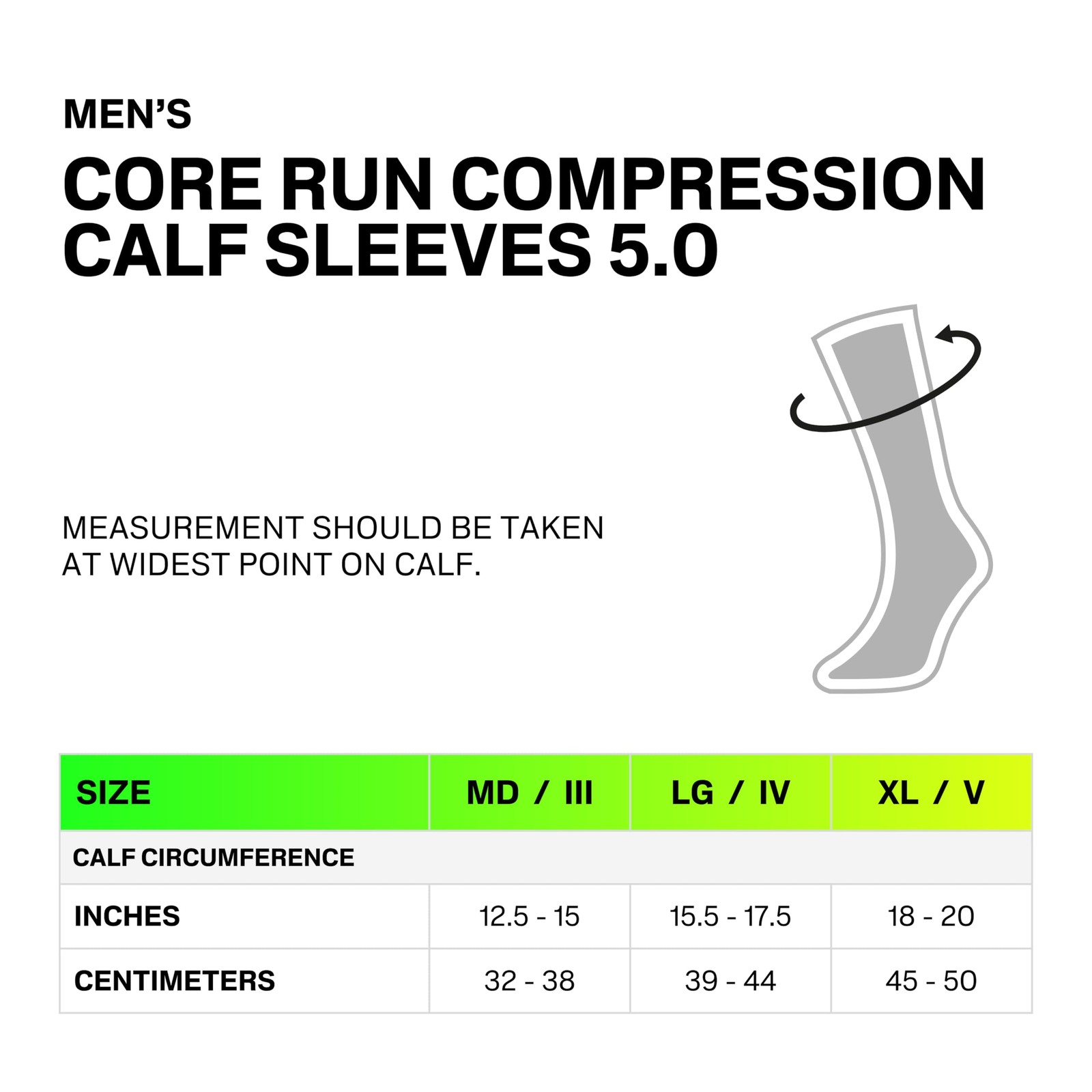 Core Run Compression Calf Sleeves 5.0, Black, Men, V