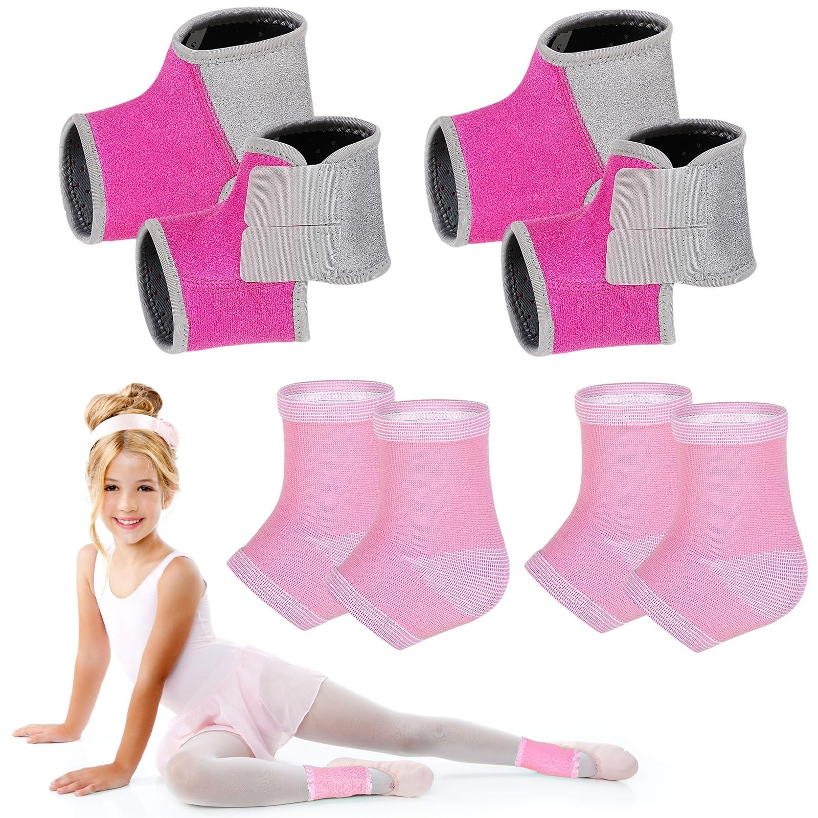 Kids Knitted Compression Ankle Sleeve Foot Support Stabilizer Wraps Pink 2 Pairs