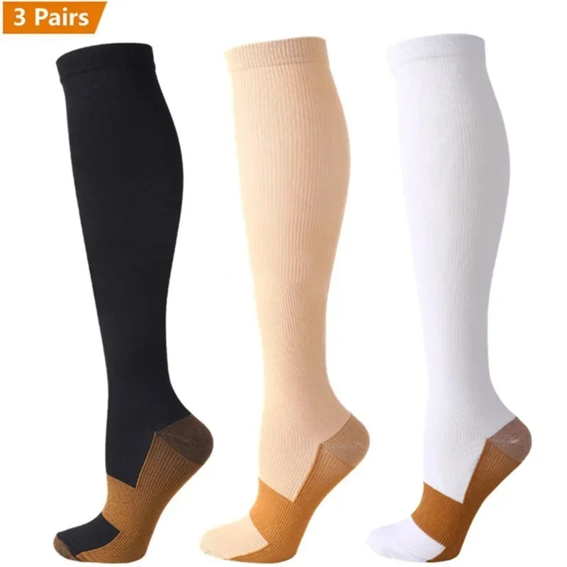 3 Pair Copper Compression Socks Women Men Anti Fatigue Pain Relief Graduated Uni