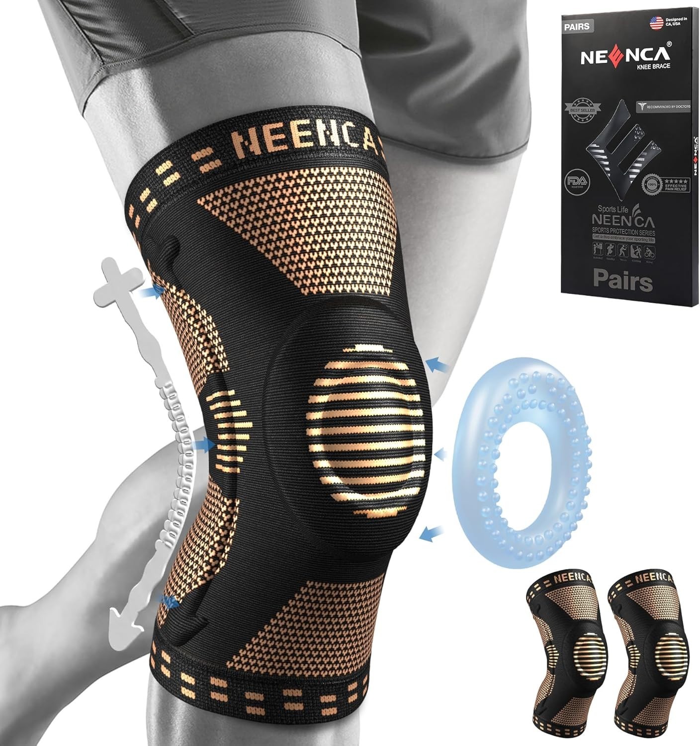 2-Pack Advanced Compression Knee Braces with Gel Pad & Stabilizers