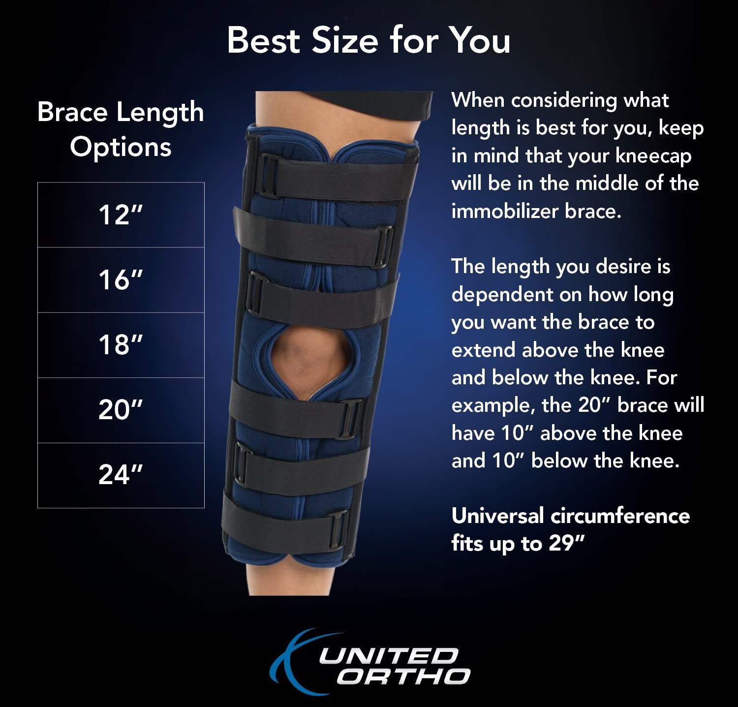 United Ortho 61018 3-Panel Knee Immobilizer, 18″