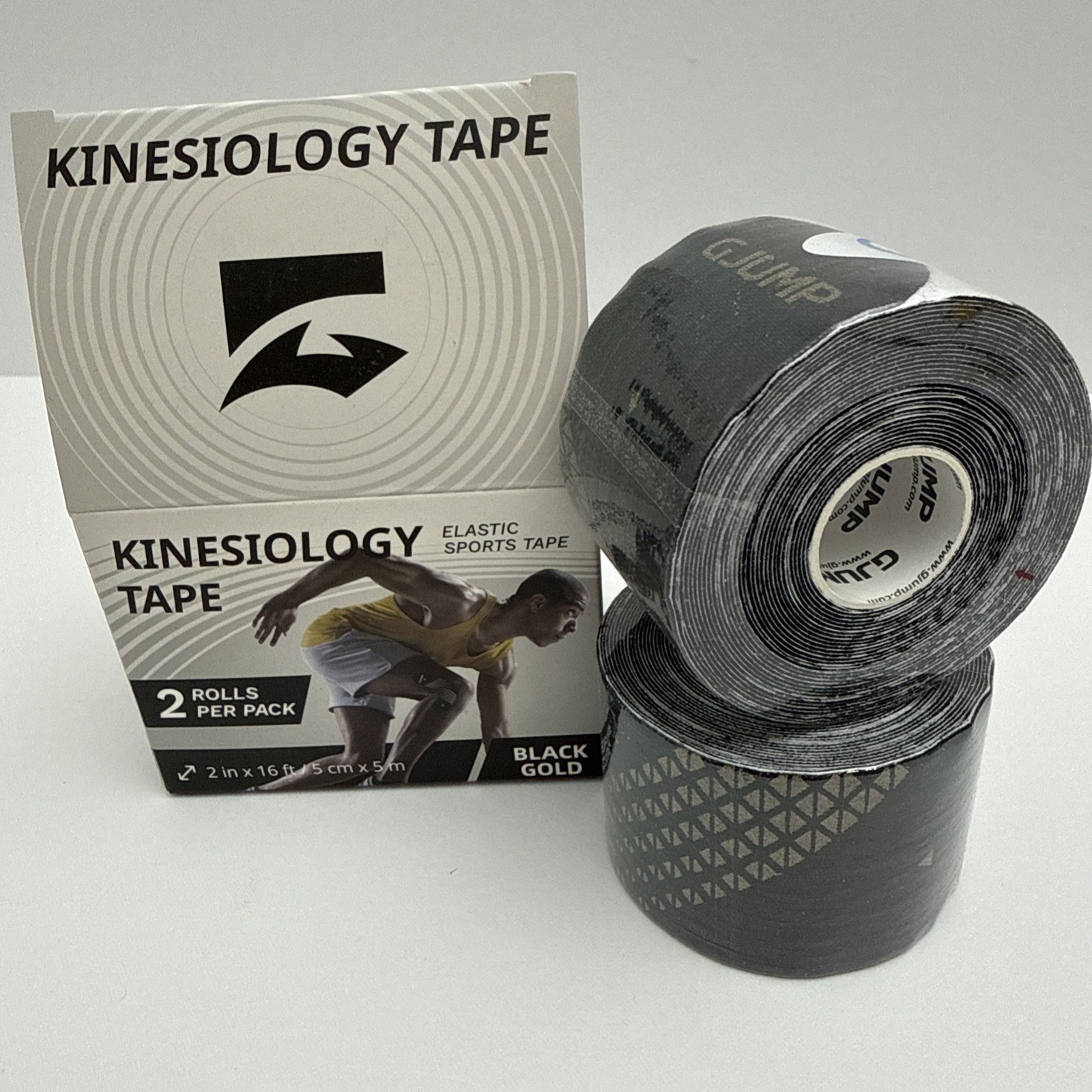 GJUMP Kinesiology Tape 2 Rolls Black & Gold Water Resistant 2in x 16ft