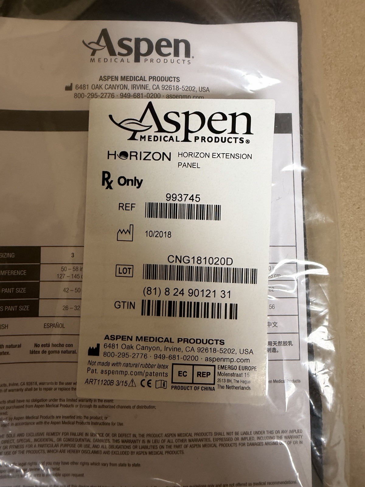 Aspen Horizon Extension Panel Back Brace Extension Size 6 Black CE 993745