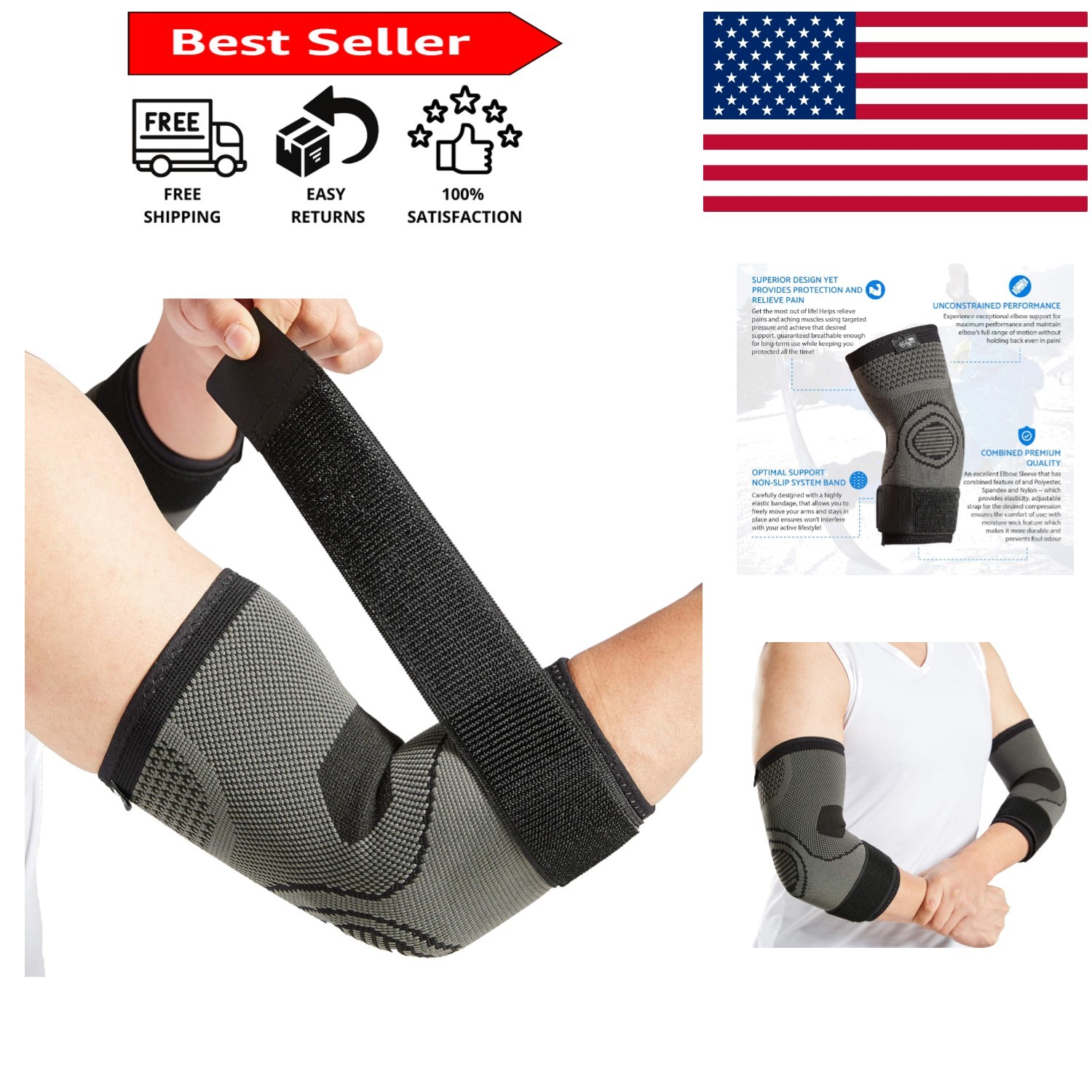 Adjustable Elbow Brace with Strap – Compression Sleeves for Tendonitis Treatment