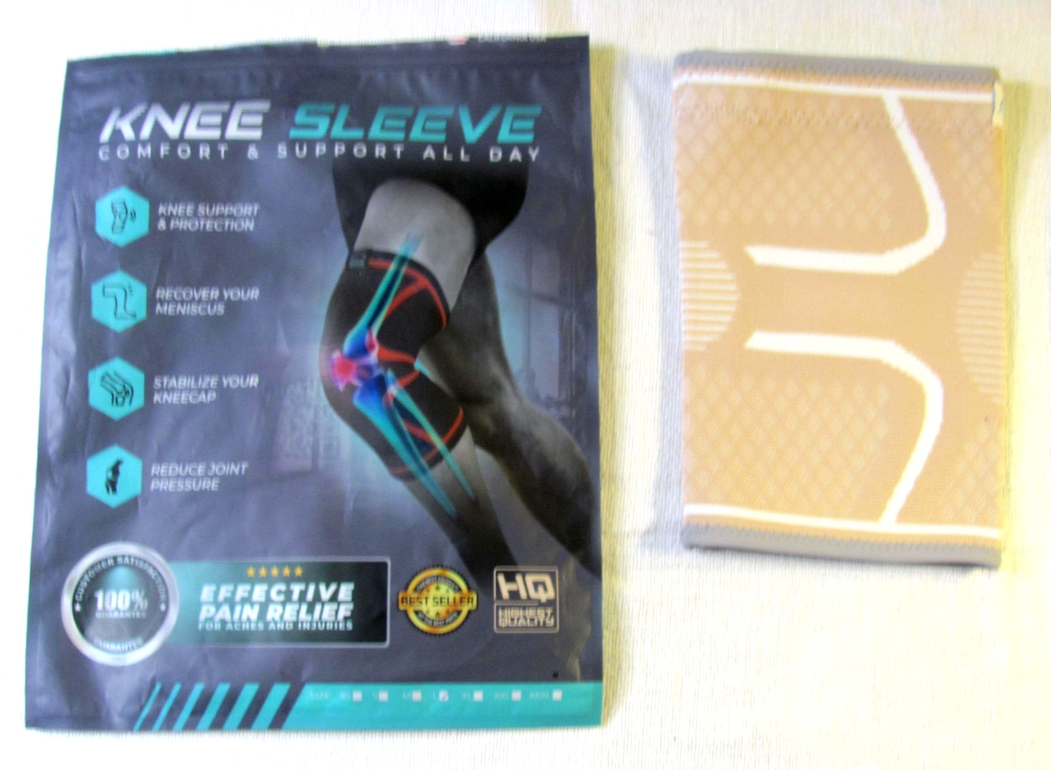 Single (1) Modvel Compression Knee Brace for Women & Men – Beige Large “New”
