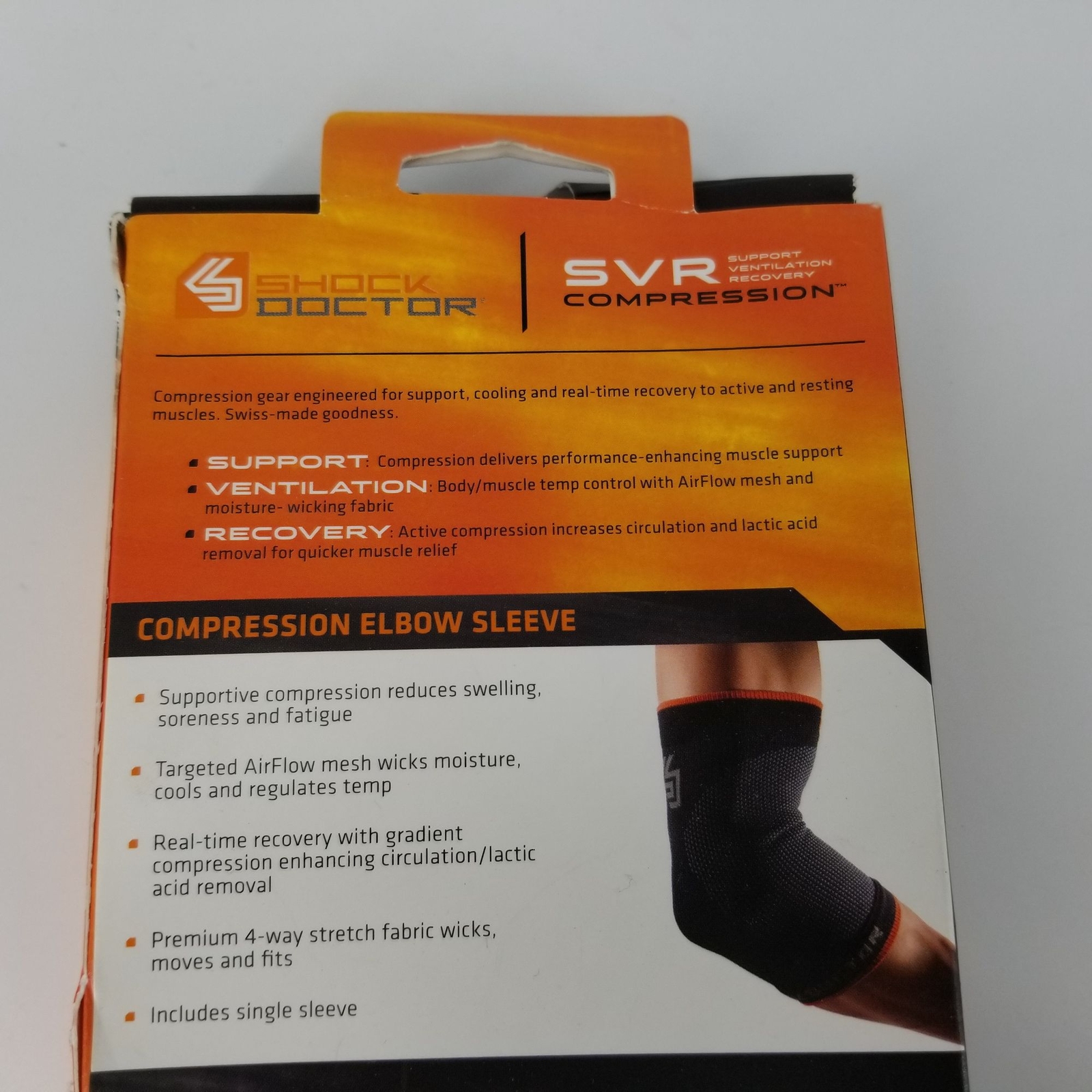 Shock Dr Elbow SVR Support Compression Sleeve L 10.25″ – 11.25″ Black Swiss NEW