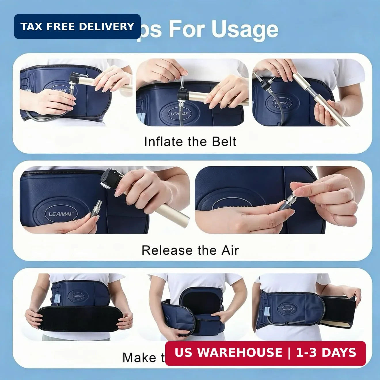 Decompression Belt, Inflated Compression Breathable Back Brace with Hand Pump an