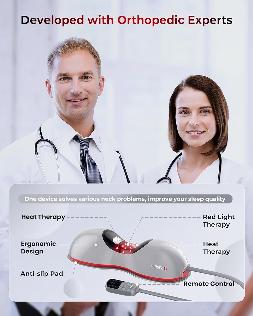 Cervical Traction Device Plus Red Light Therapy Support Pillow for Neck Pain