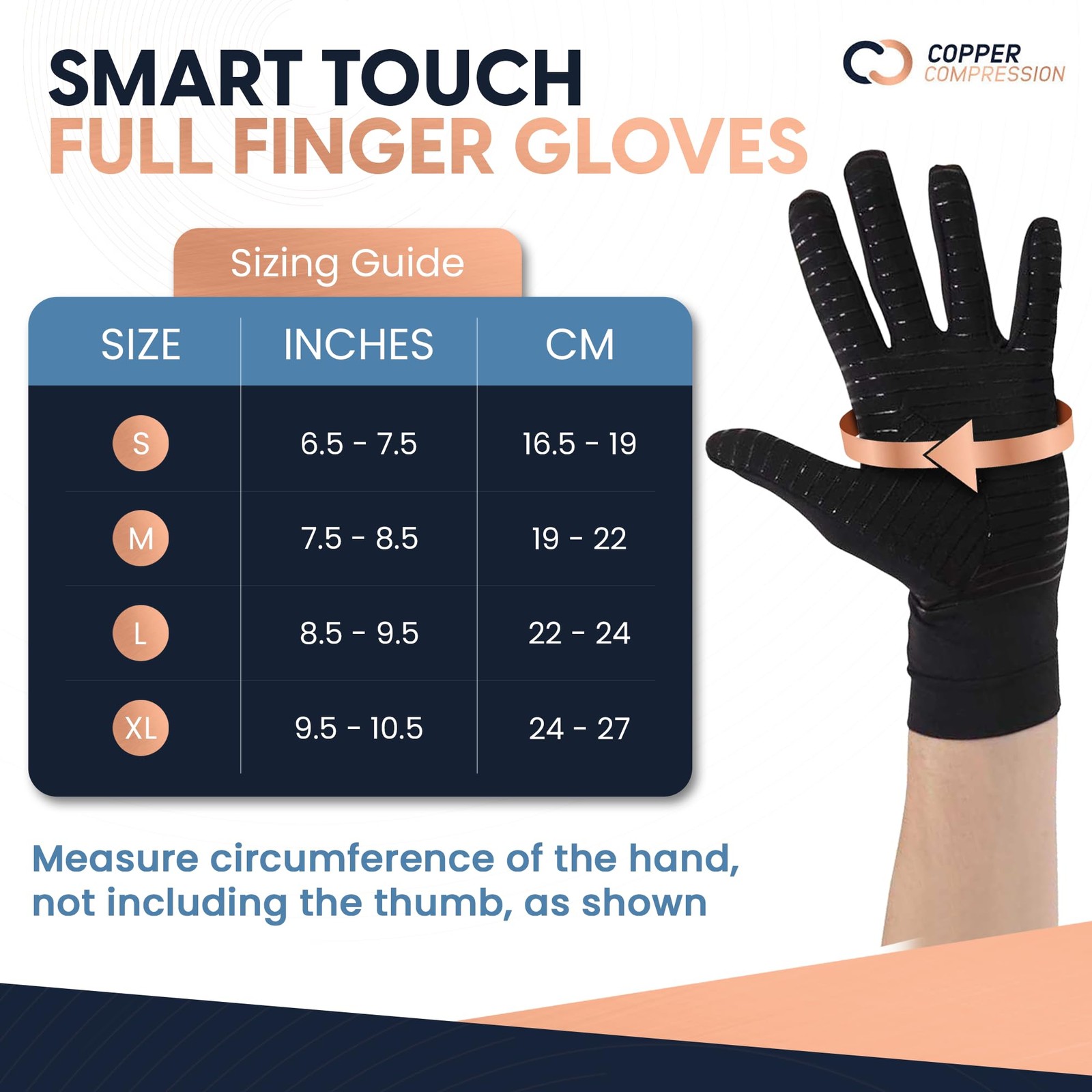 Copper Compression Full Finger Arthritis Gloves – Palm Grips – Touch