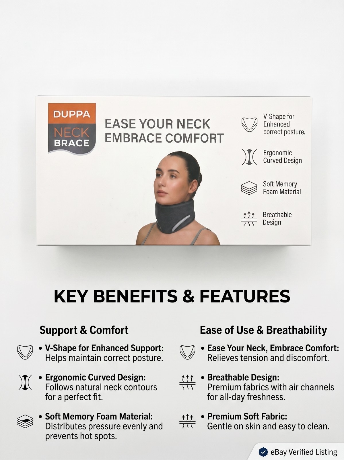 DUPPA Neck Brace For Pain & Support Soft Cervical Collar Blue 18.3×4.9in