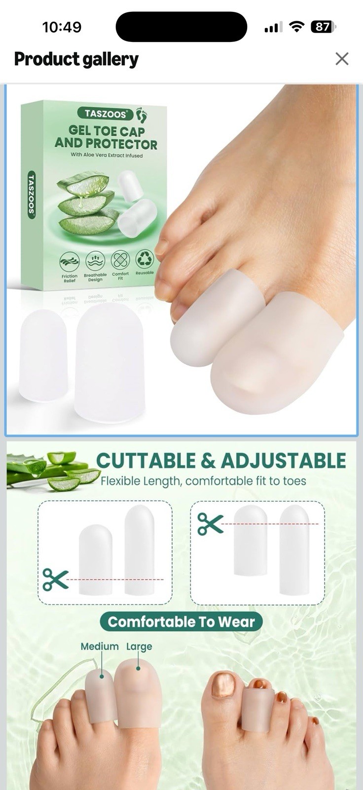 TASZOOS Clear Silicone Gel Toe Caps Adjustable Reusable Friction Relief