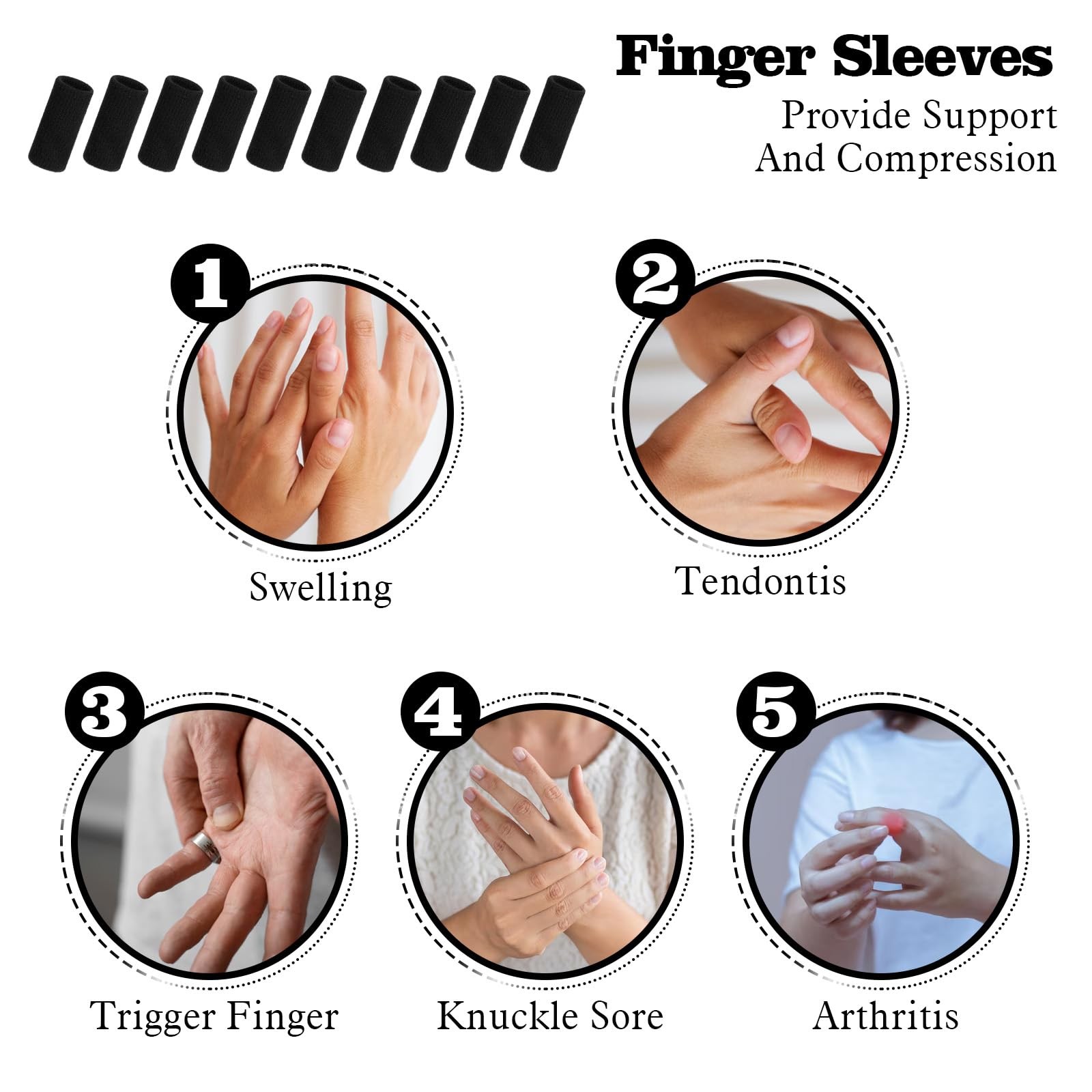 ElevateTech Finger Sleeves Protectors, 10 Pcs One Size, black