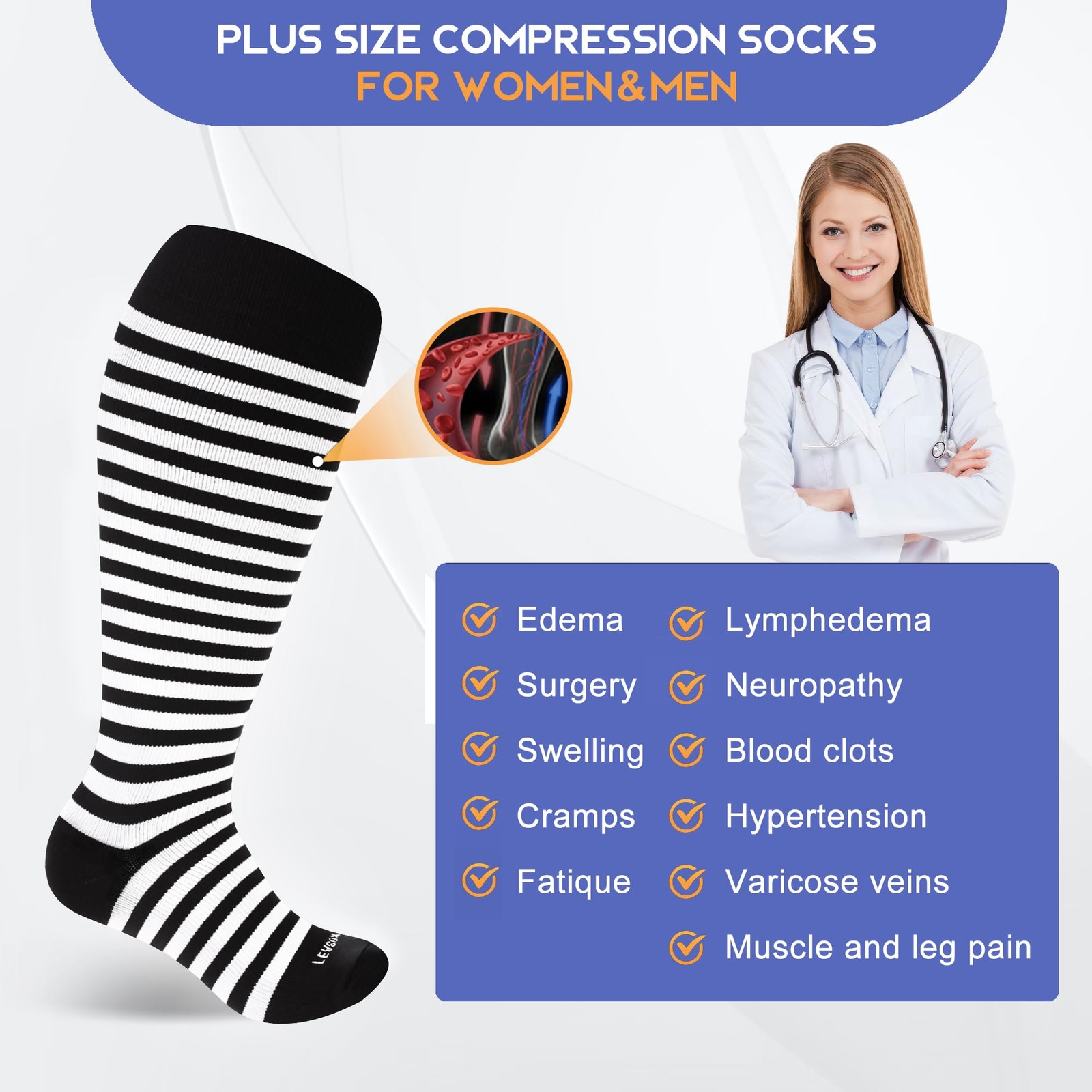 Wide Calf Compression Socks for Women Men Plus Size 1520 mmHg Extra Large Kne…