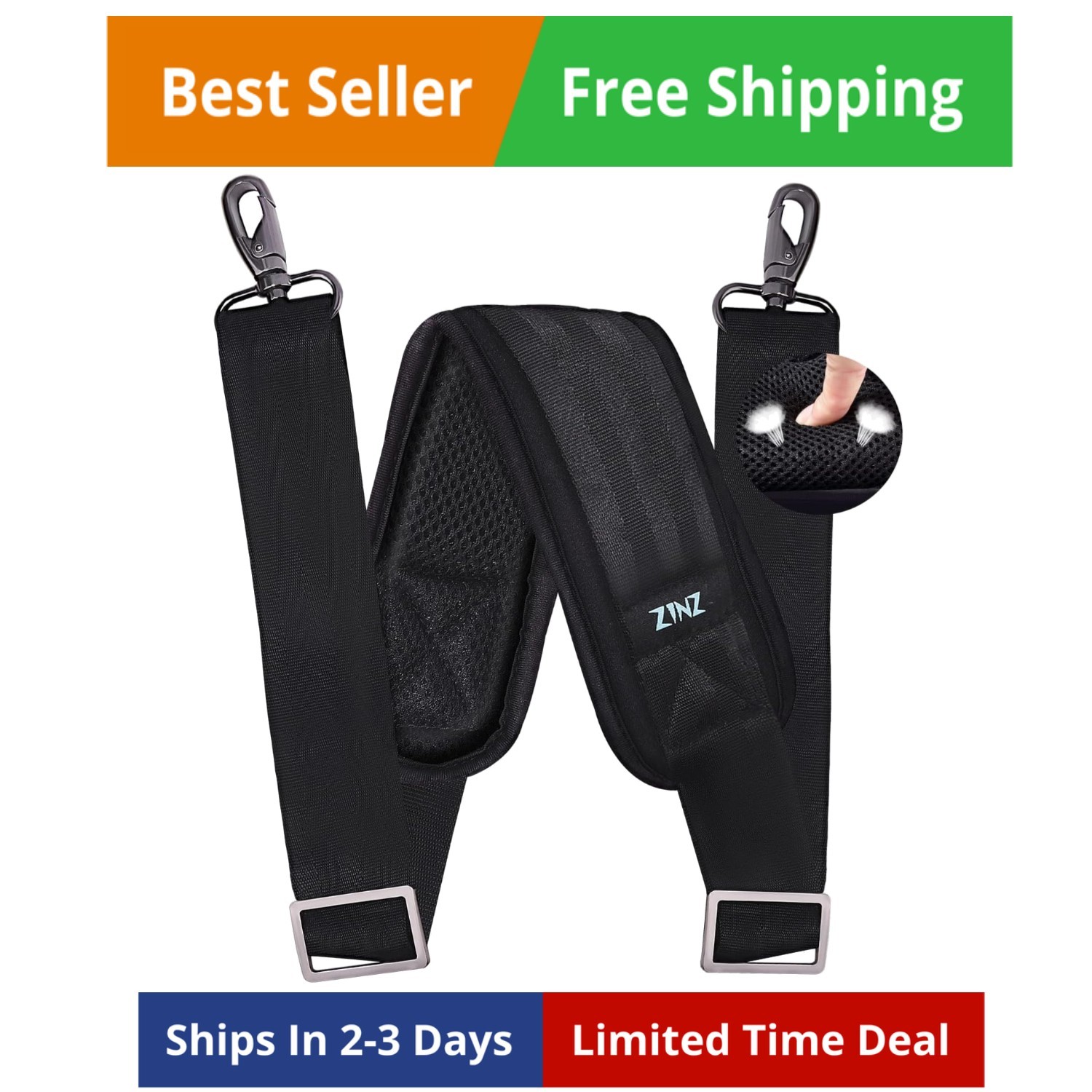79 inch Shoulder Strap, Extra-thick Fixed Cushion Pad and Dual Clasps Univers…