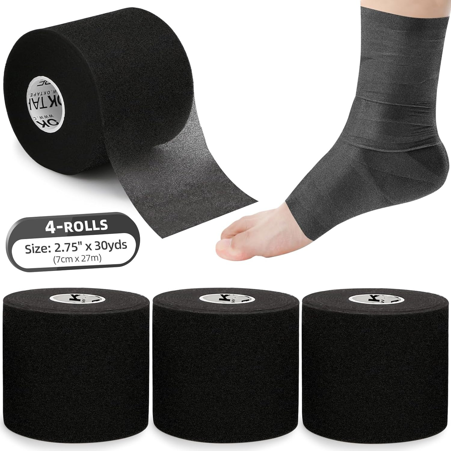Pre Wrap Tape (4-Rolls) – Athletic Foam Underwrap for Sports, Protect for Ankles