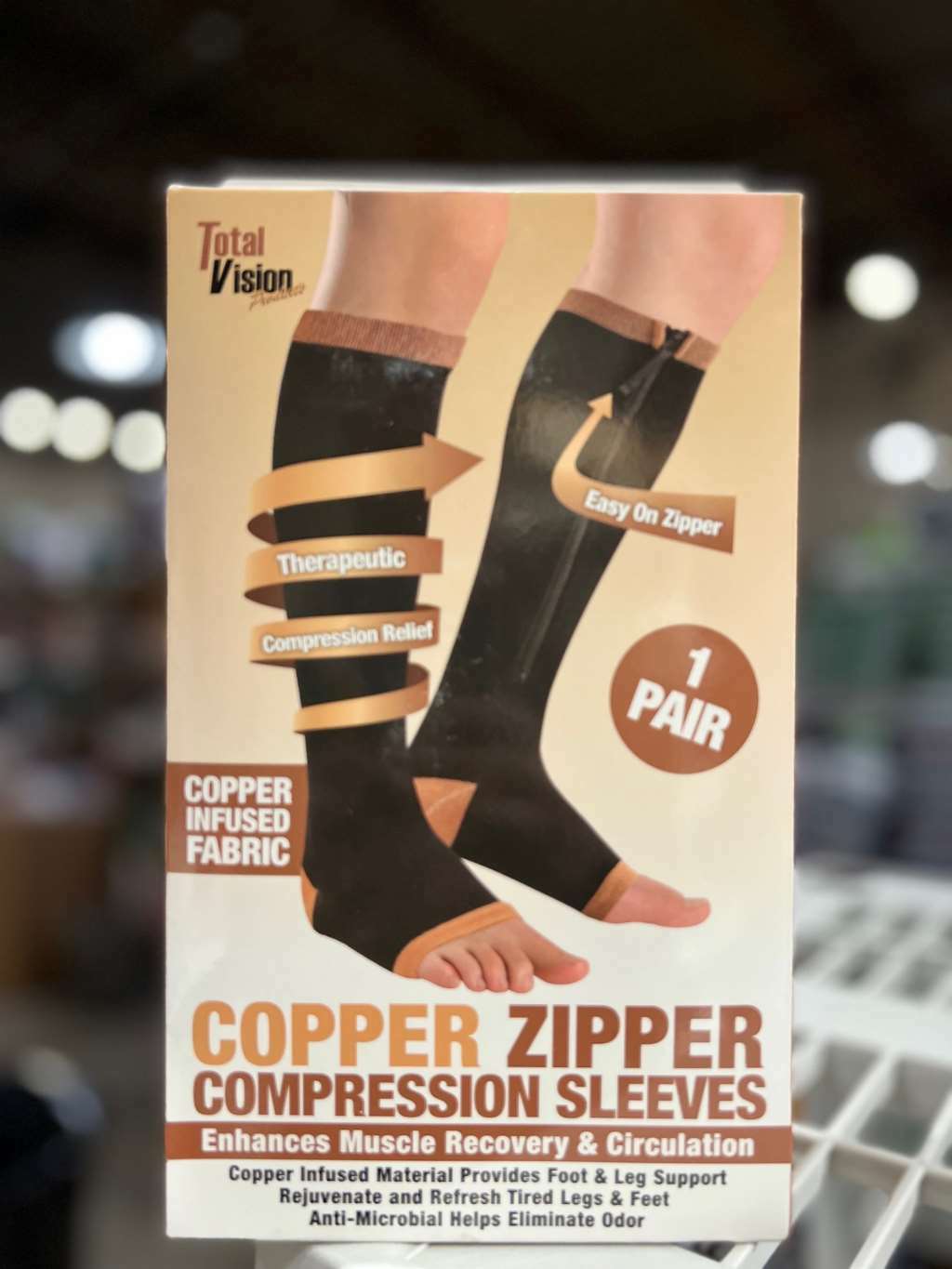 Copper Infused Compression Socks – Open Toe and Zipper Closure – Shoe Size: W:5-