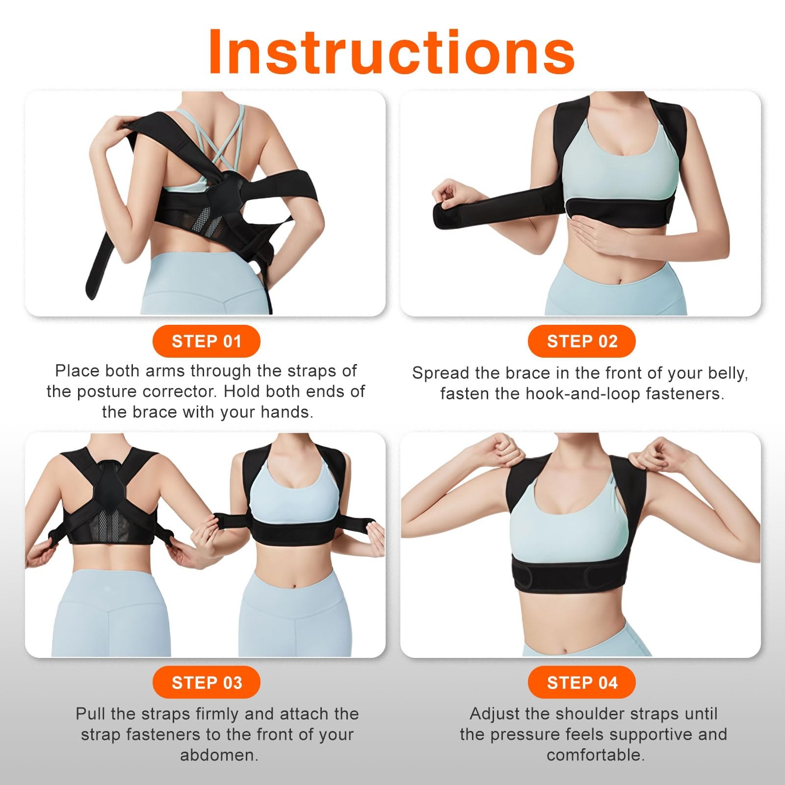 Posture Corrector for Women, Adjustable S/M (Underbust: 27.5-35.5”), Black