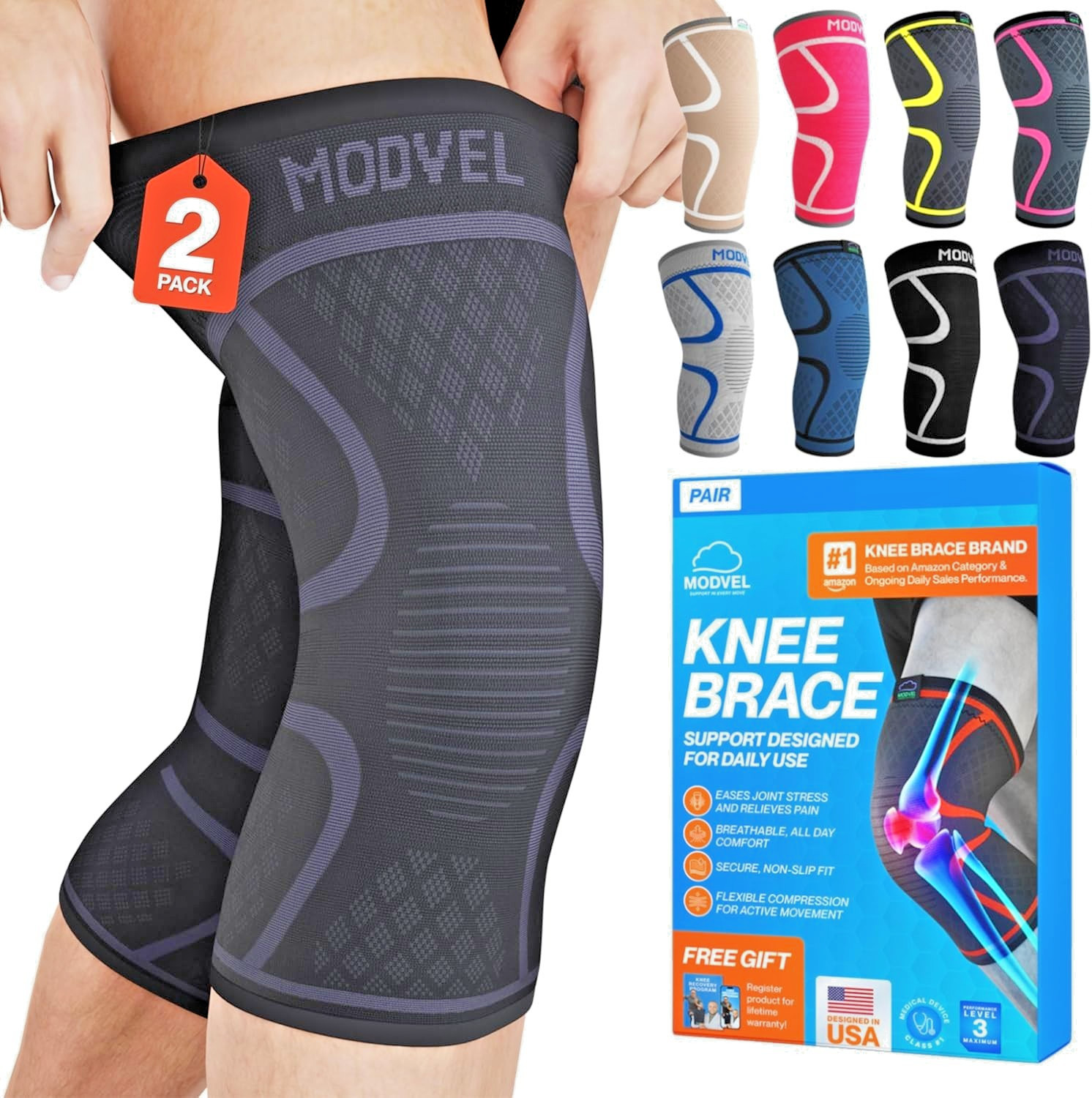 Modvel Compression Knee Brace (S) 2pack,Arthritis,ACL Pain Relief New/Ships Free