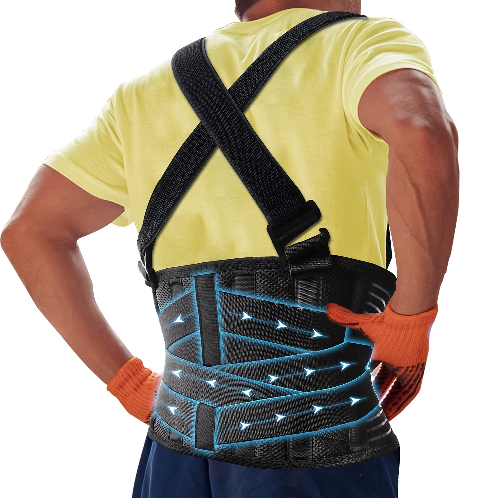 Plus Size 5XL/6XL Work Back Brace with Removable Suspender Straps, Posture Co…