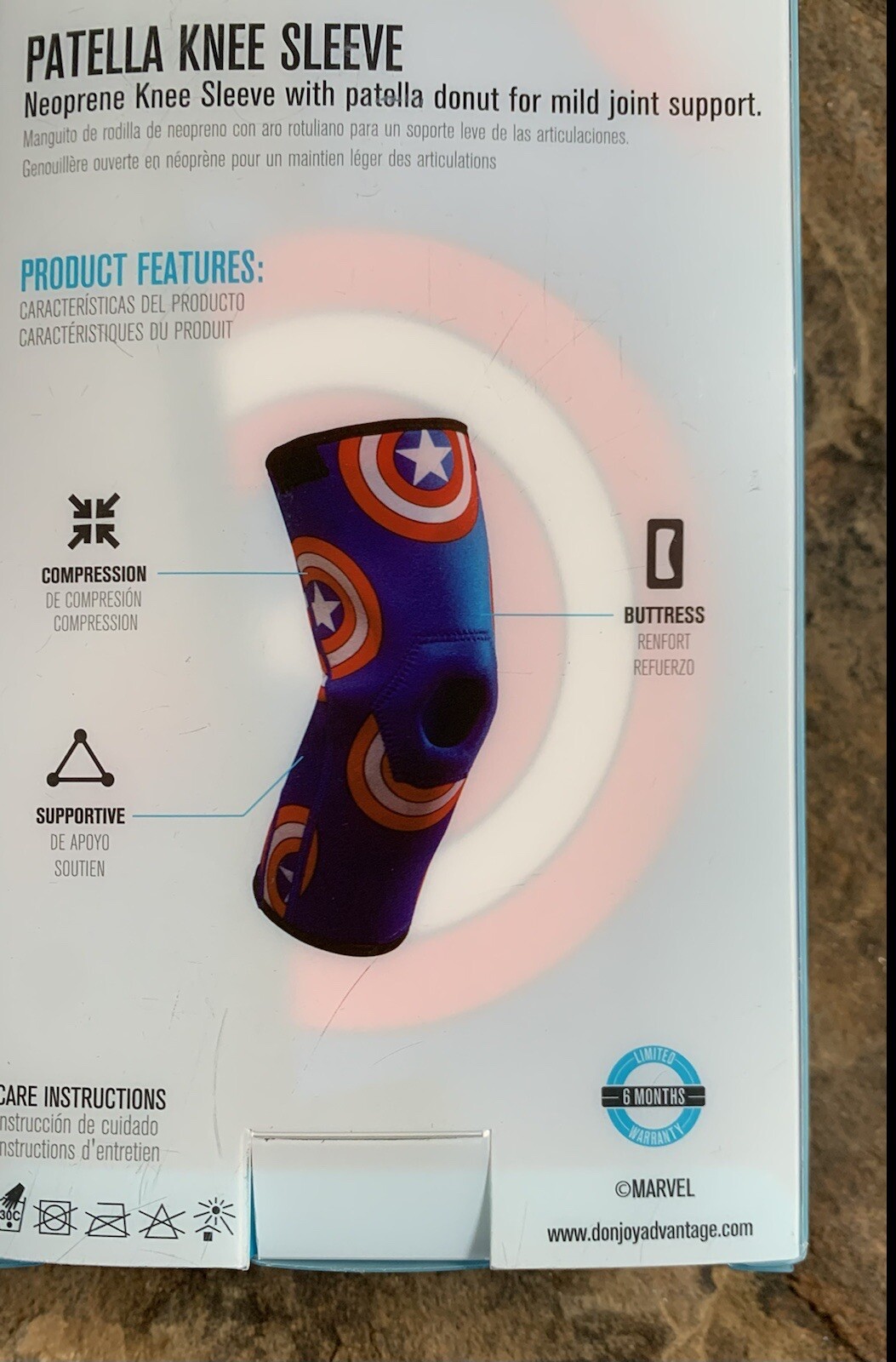 Marvel Captain America Knee Sleeve with Patella Donut. New. Youth