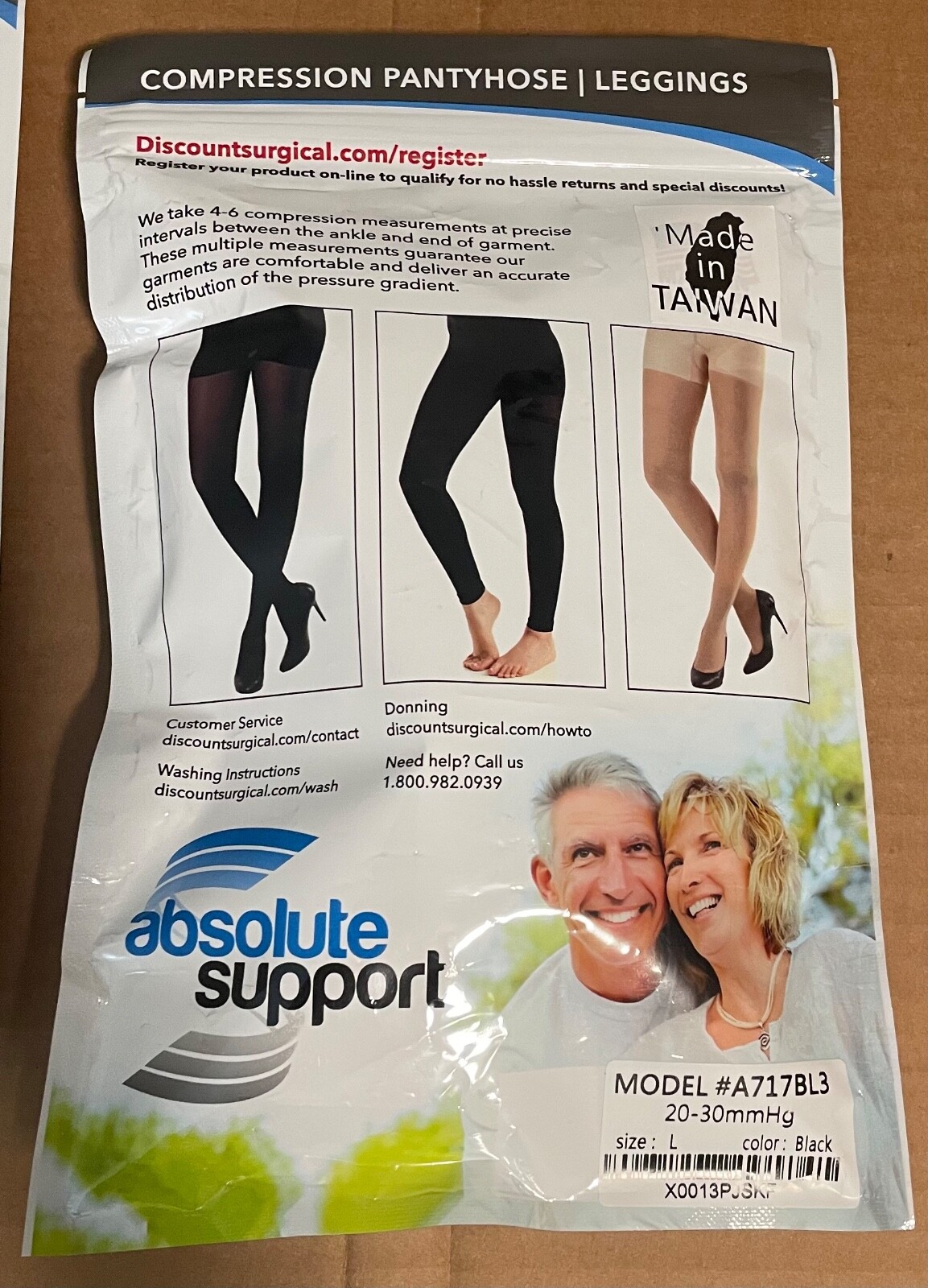 4 Pair Large L Black Absolute Support Compression Pantyhose Leggings 20-30mmHg