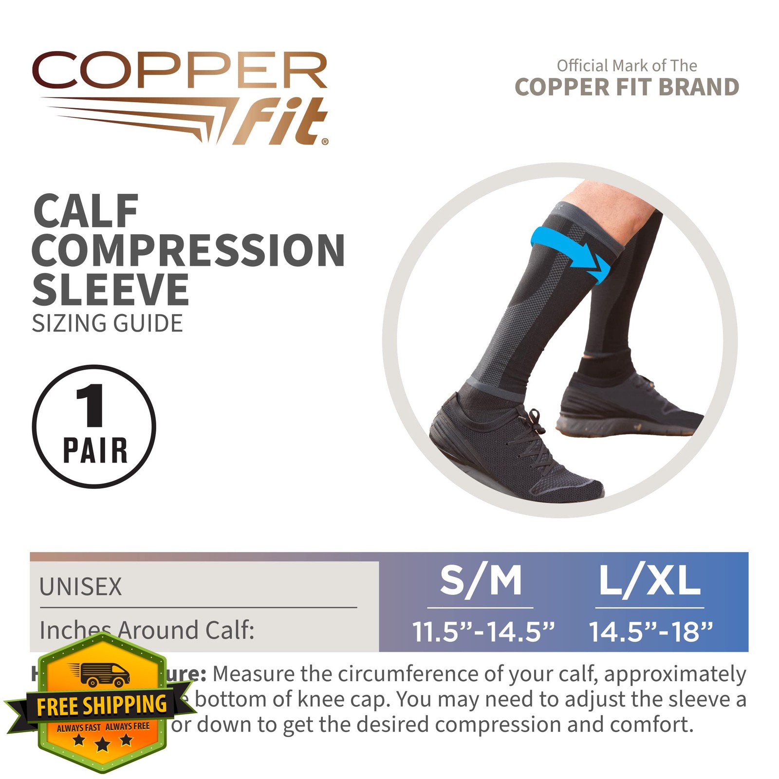 Copper Fit Calf Compression Sleeves Size Small-Medium