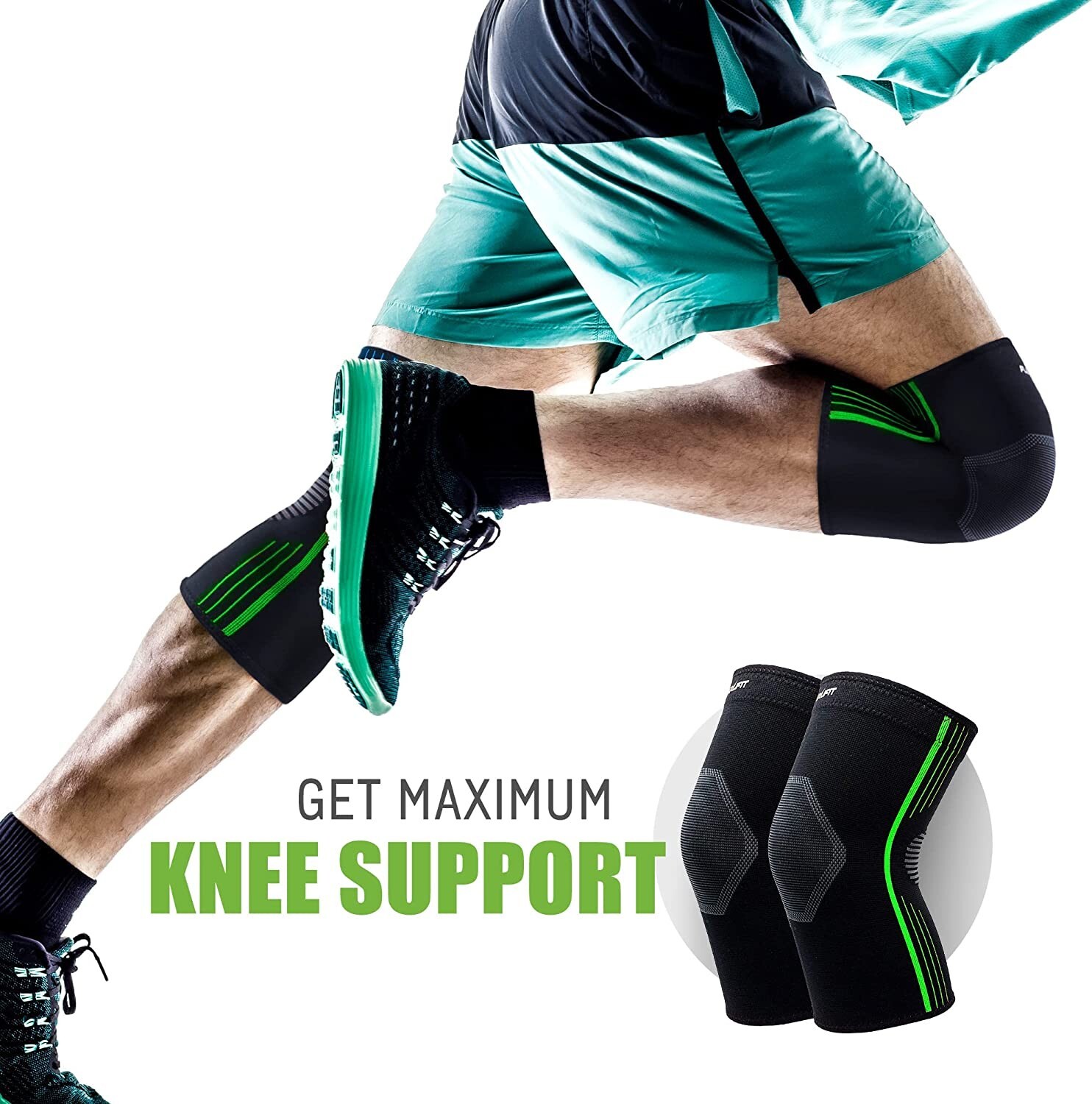 NeoAlly Compression Knee Sleeve for knee pain, gym knee sleeve, green, L