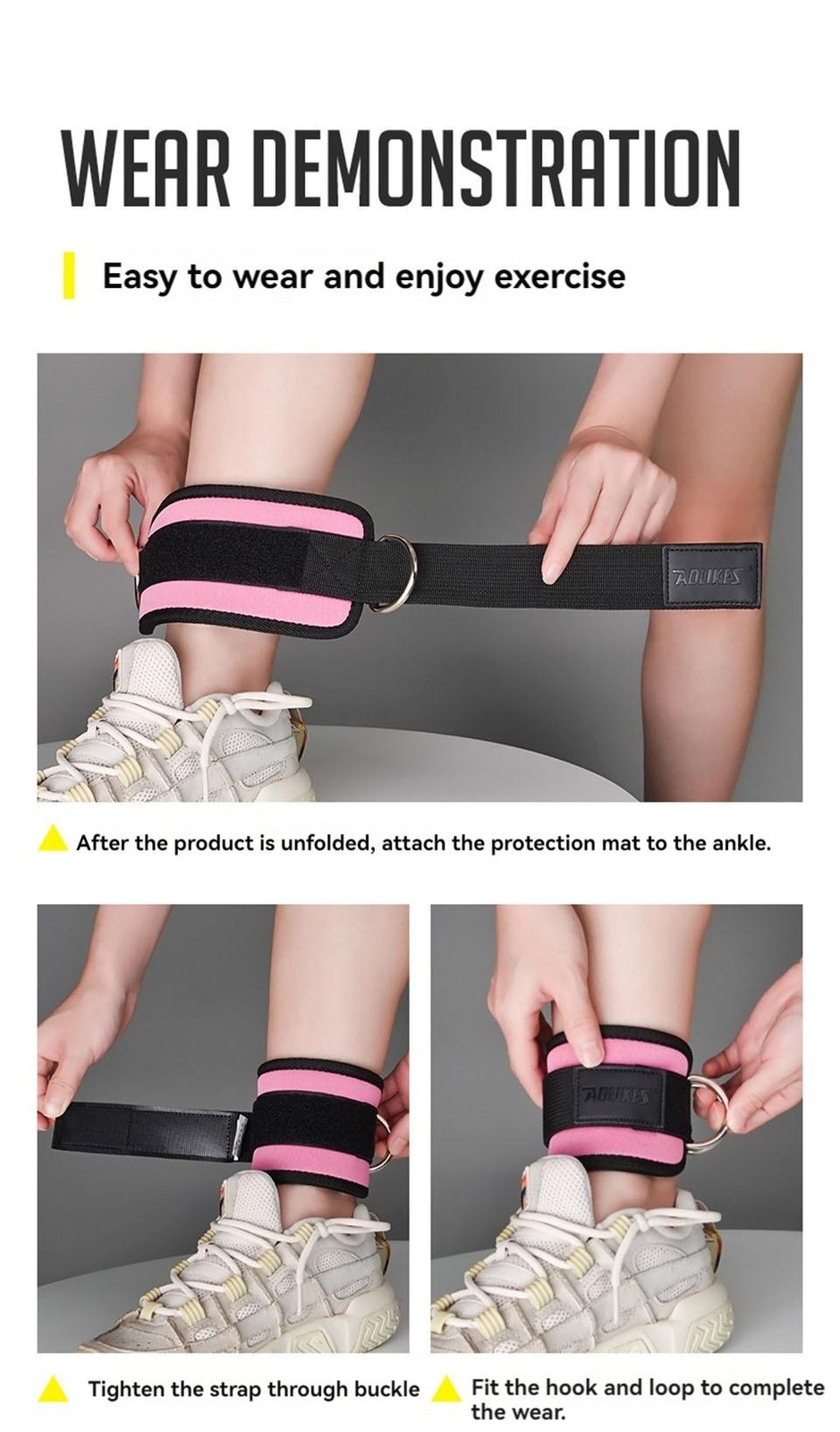 Aolikes Adjustable Padded Ankle Wrist Cuffs Padded Straps D-ring Glute Kickback