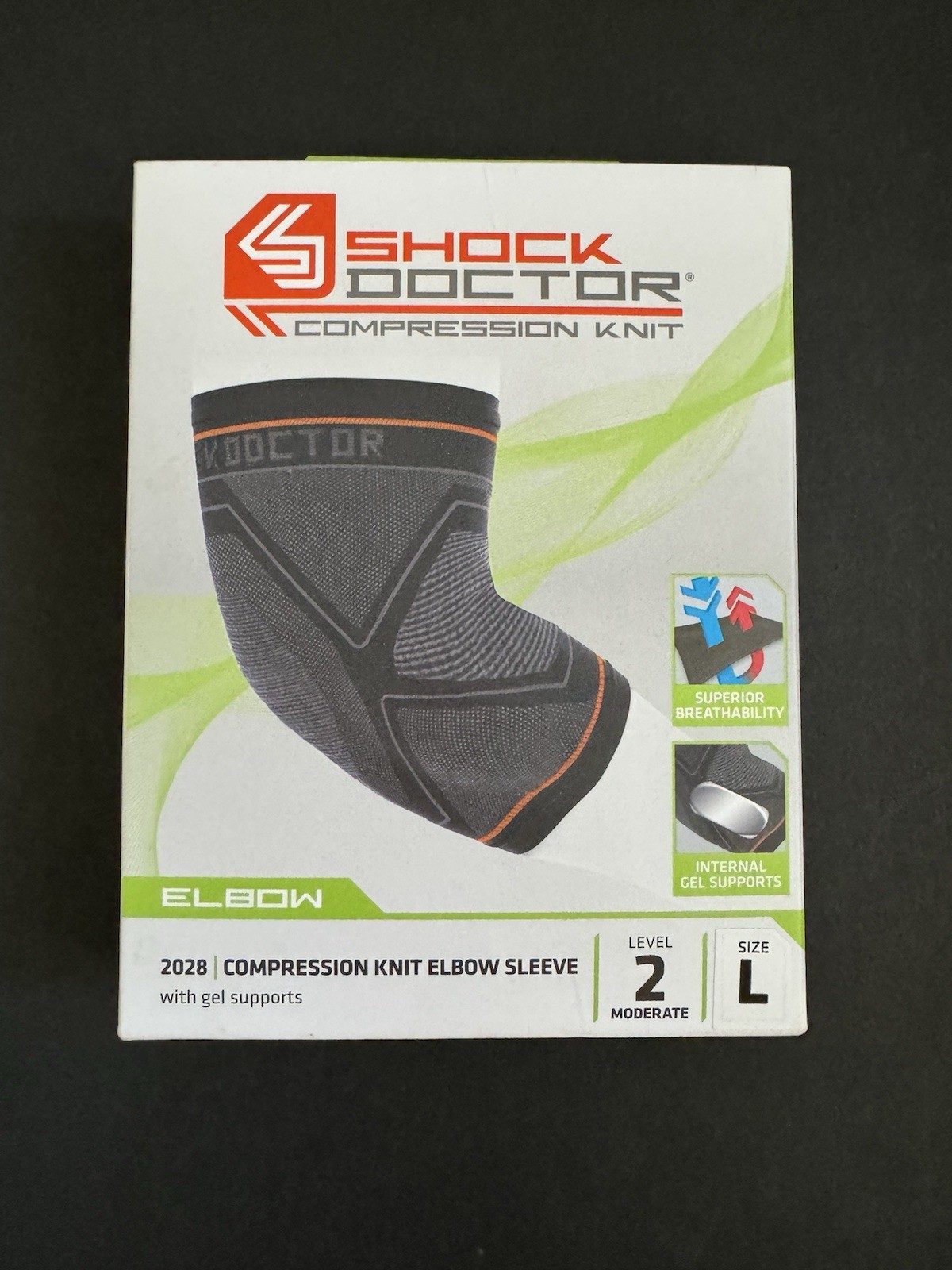 Shock Doctor Elbow Compression Sleeve 2028 With Gel Supports Large Gray/Black