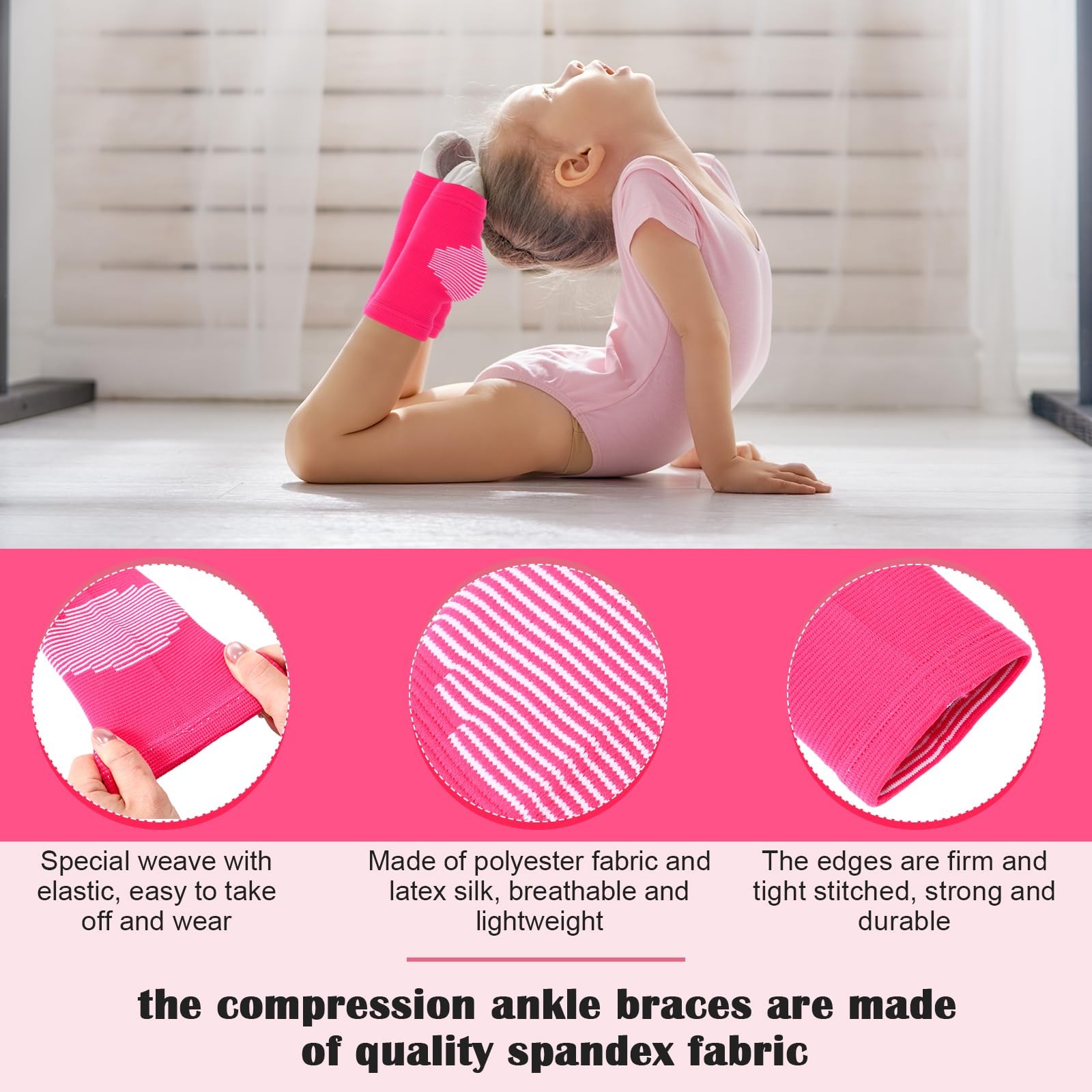 2 Pairs Kids Ankle Brace Foot Support Stabilizer Wraps Protector Pink Large