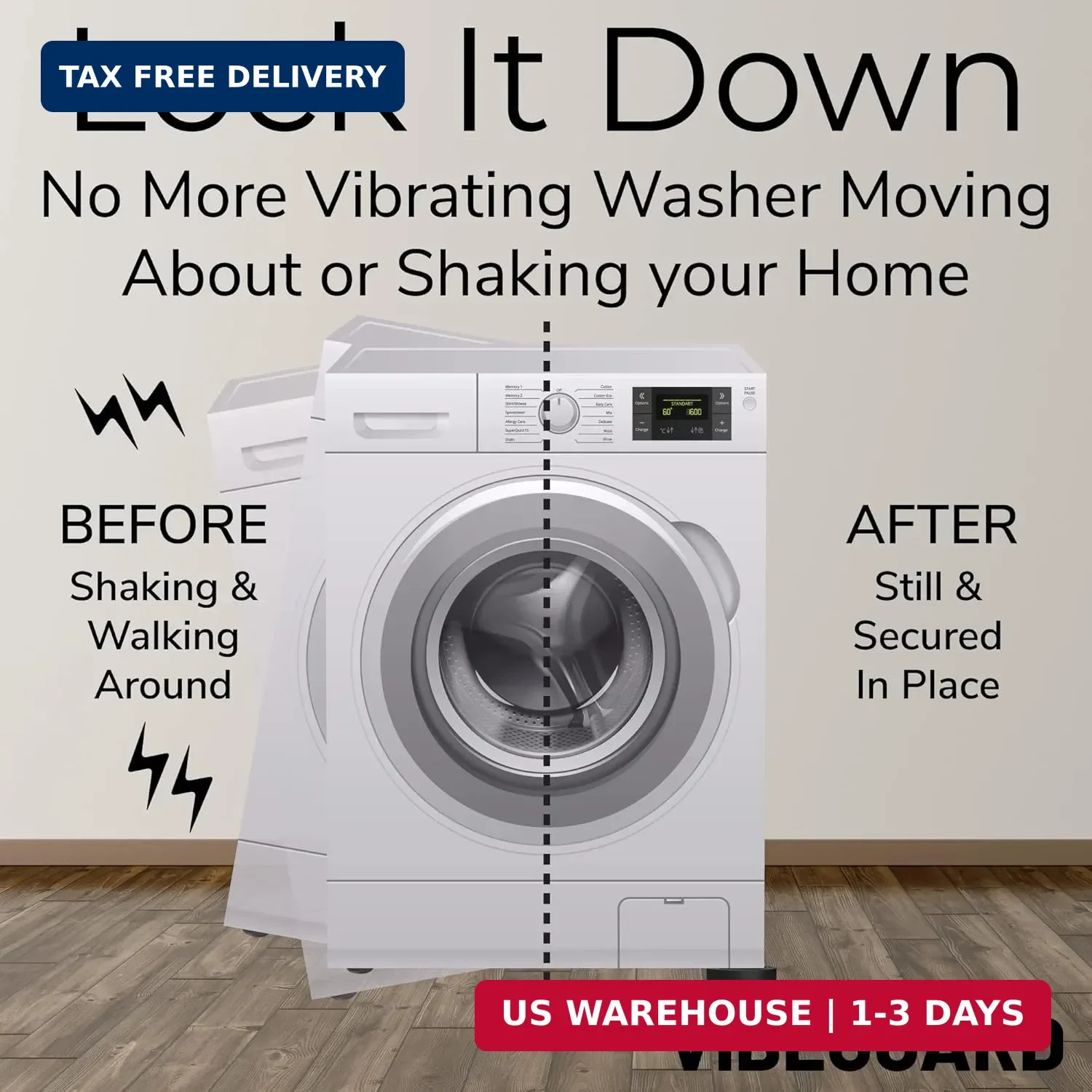 Anti Vibration Pads for Washing Machine featuring 3D TrianGrip & FREE Level Tool