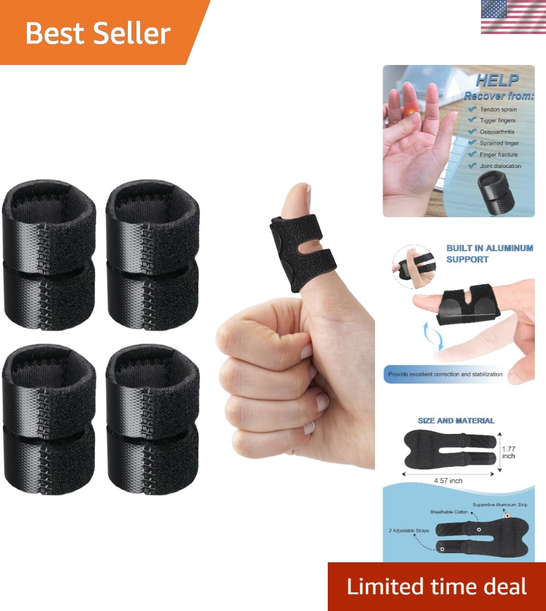 Small Adjustable 5Pcs Finger Splint Set – Instant Pain Relief for All Fingers