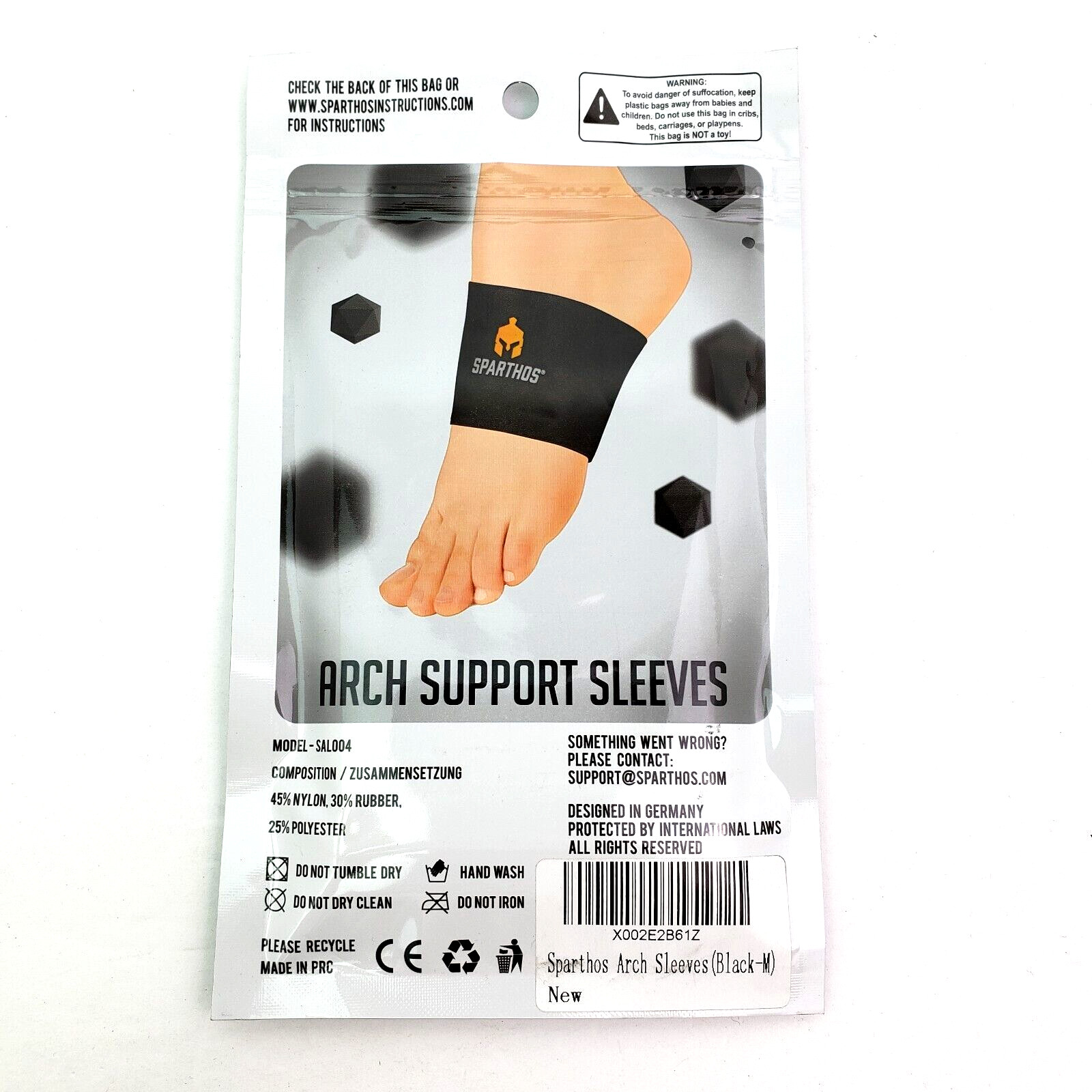 Sparthos Sz M 8-10 Black Plantar Fasciitis Foot Arch Supports Sleeves