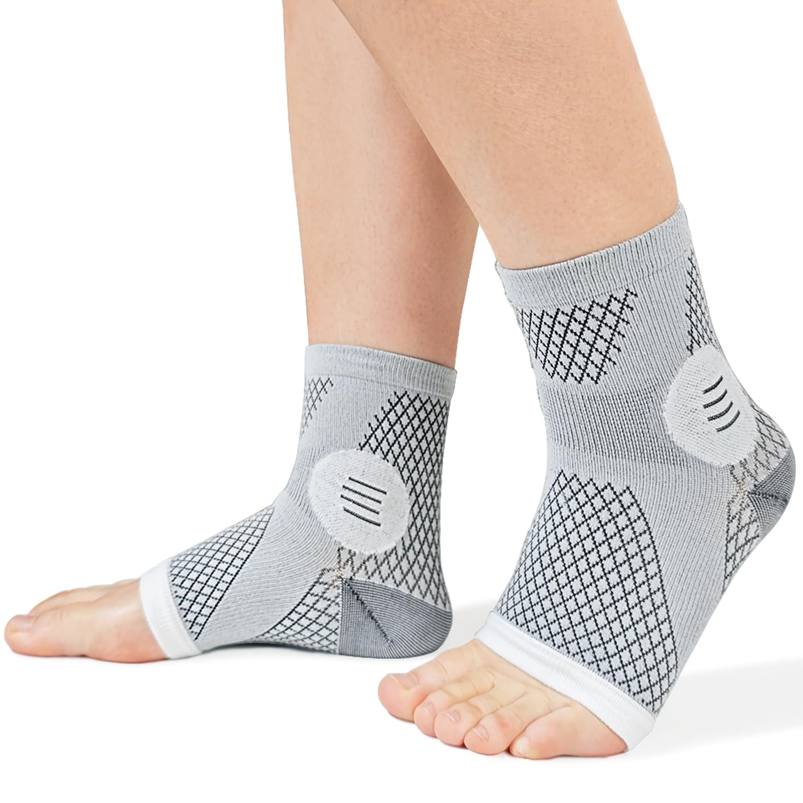 Neuropathy Socks Compression Toeless Support Ankle Foot Large, Gray