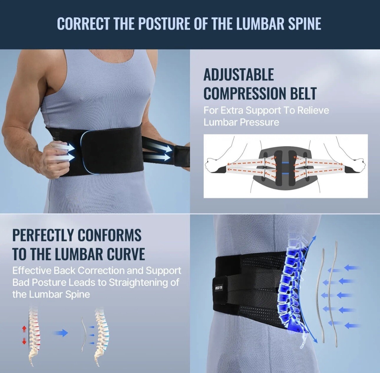 Fit Geno Back Brace for Men and Women Size Large (37.50-53 In.) Free Shipping