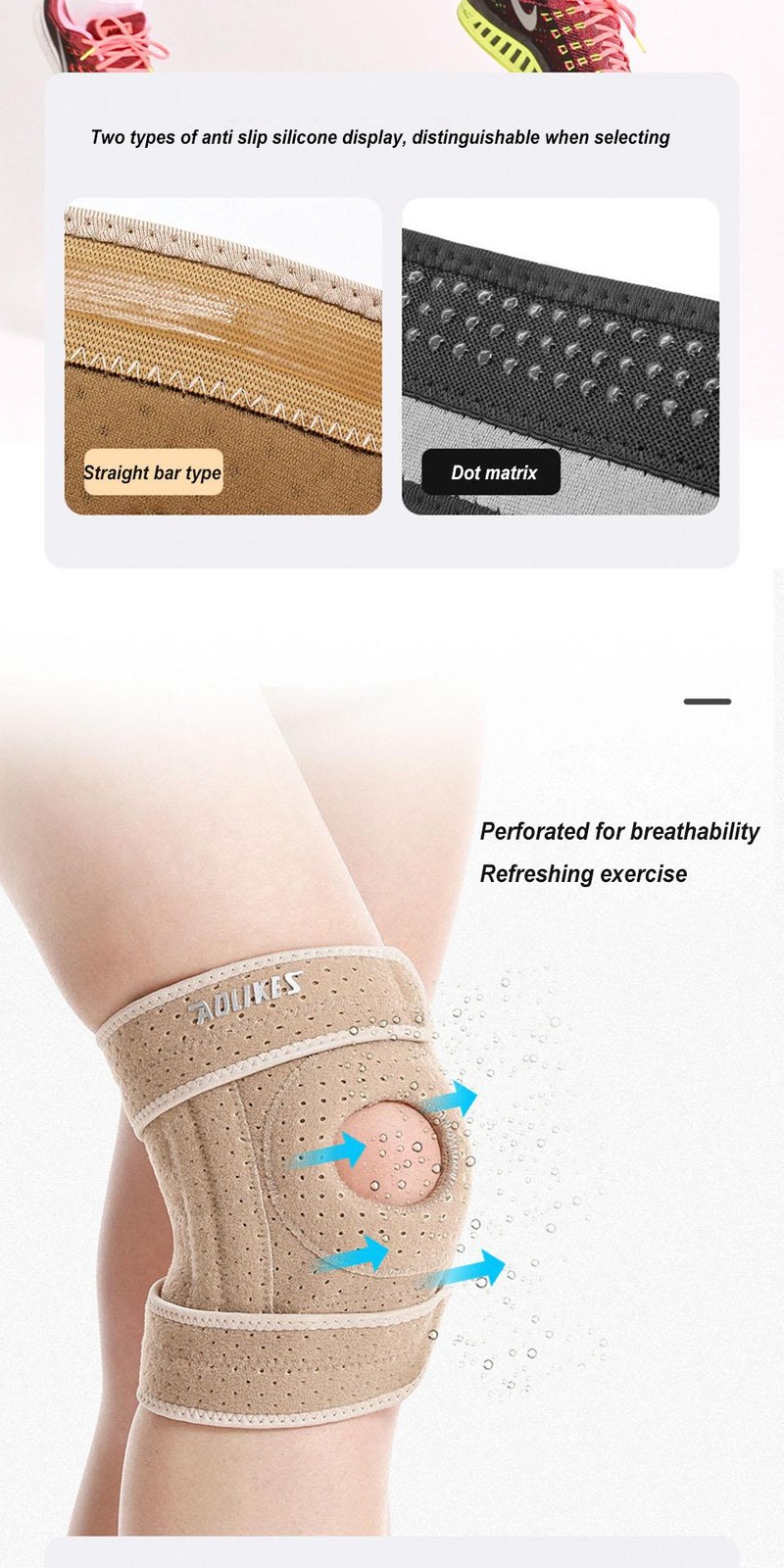 Aolikes 1pcs Breathable Four Spring Knee Support Brace Kneepad Adjustable Patell