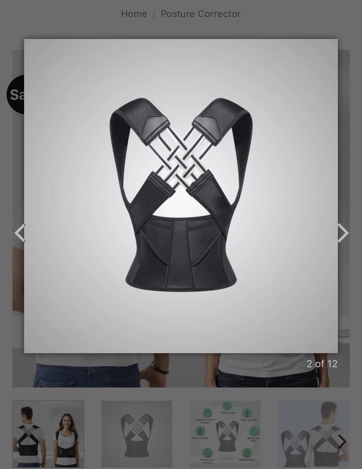 CoreCare Adjustable Posture Corrector Brace Black M Back/Shoulder