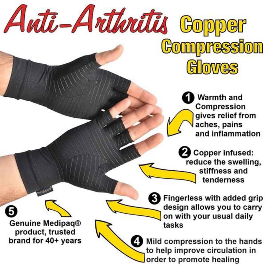 Compression Arthritis Gloves Half Finger Relief Copper Ion Fiber Pressure Protec