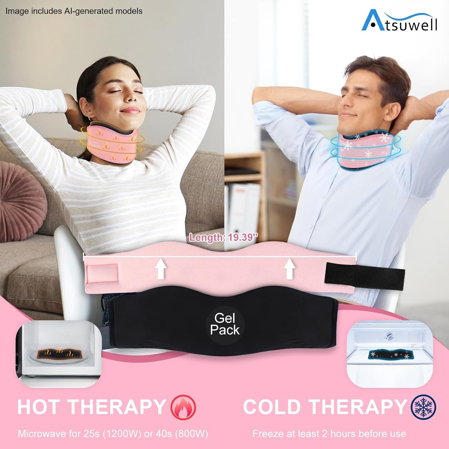 Adjustable Pink Neck Brace with Gel Pack, Posture & Pain Support