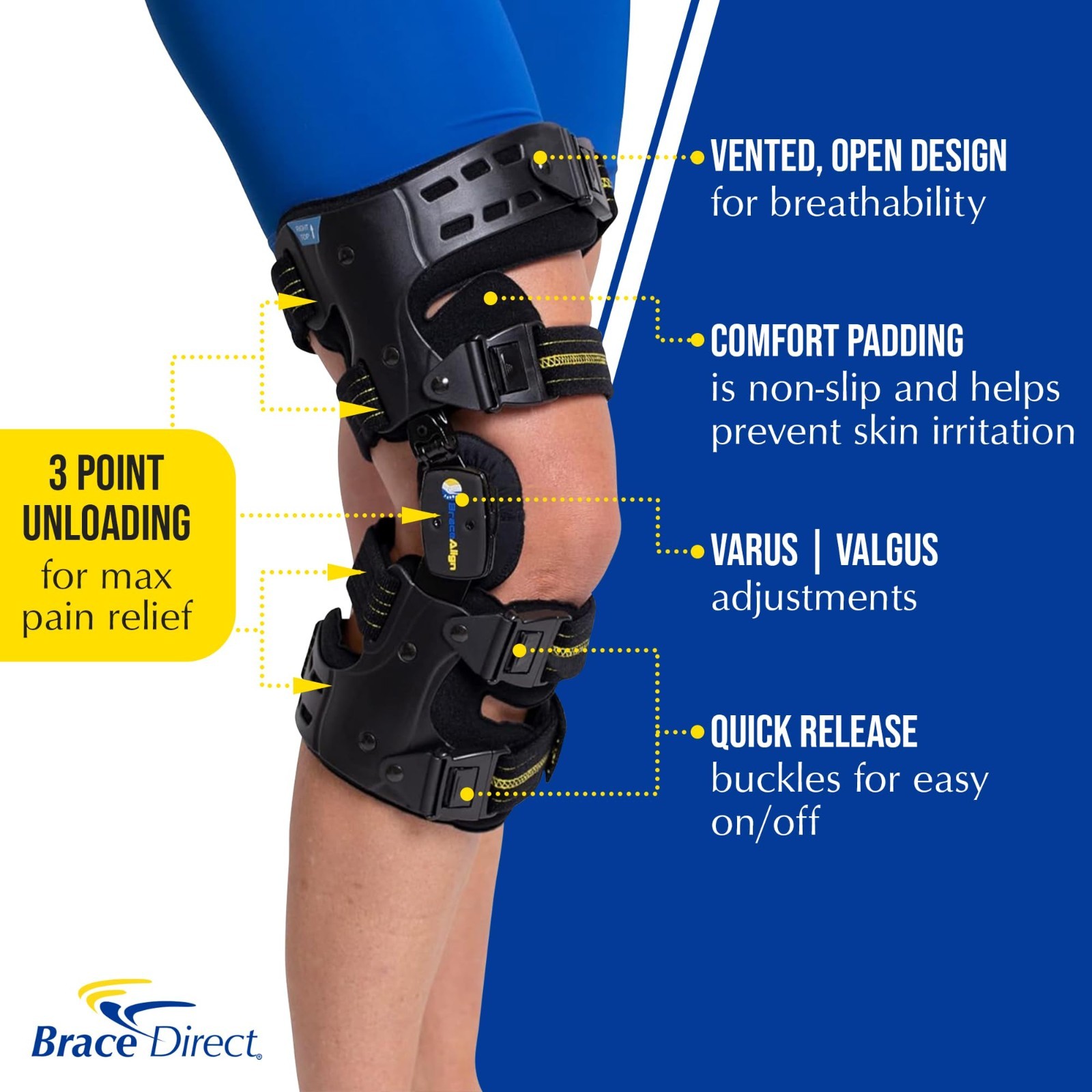 Brace Align OA ROM Unloader Knee Adjustable Offloading(Left – Thigh up to 30 in)