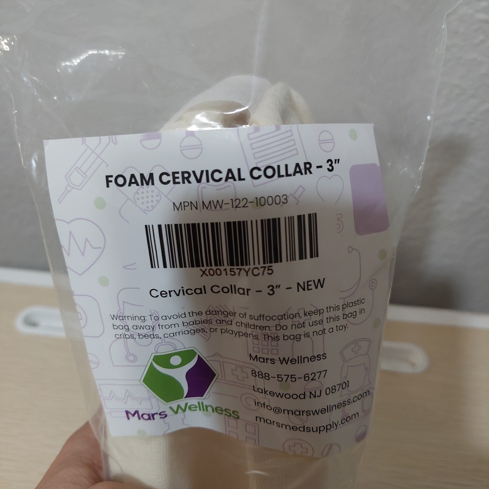 Cervical Collar, Soft Contour Foam, Neck Support Brace 3″ Depth