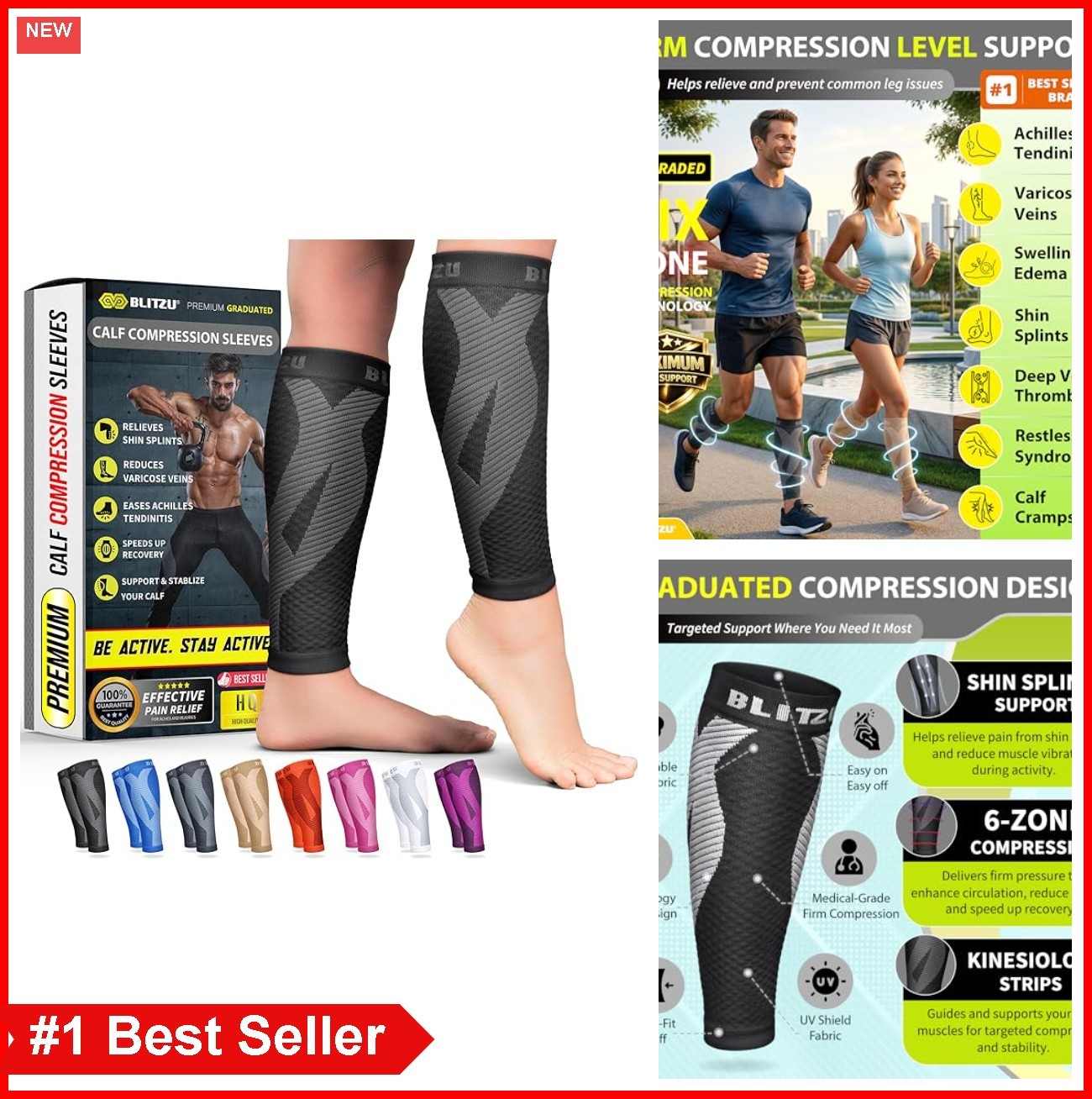 Calf Compression Sleeve Footless Socks Shin Splints Pain Relief for Runners