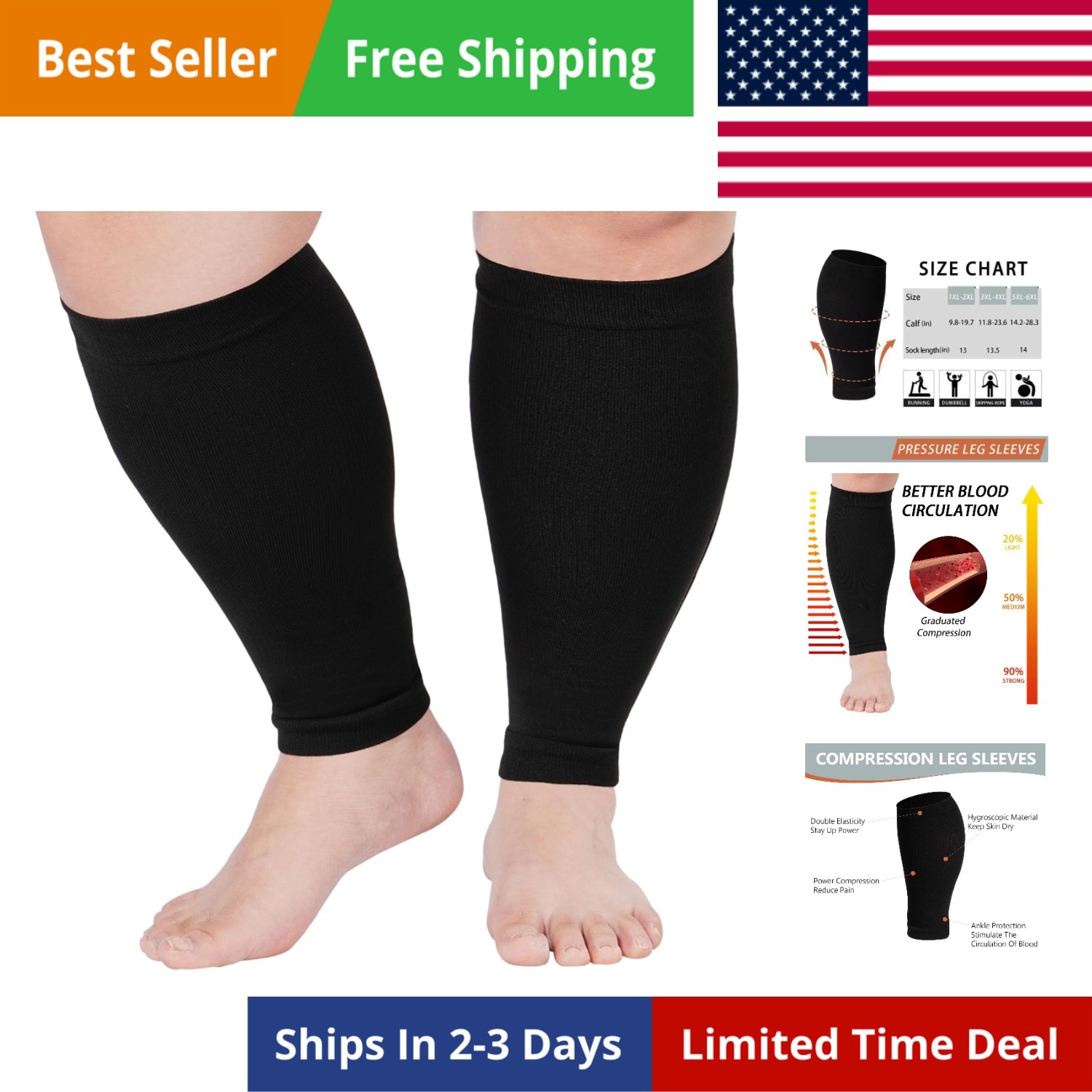 Plus Size Compression Sleeves for Calves Women Wide Calf Compression Legs Sle…