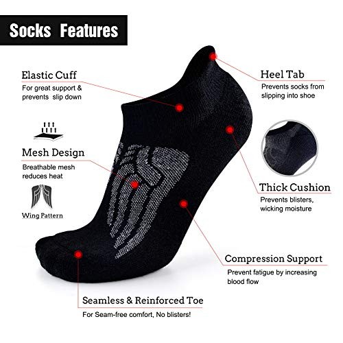 Merino Wool Compression Support Ankle Running Large-X-Large 6 Pairs Black